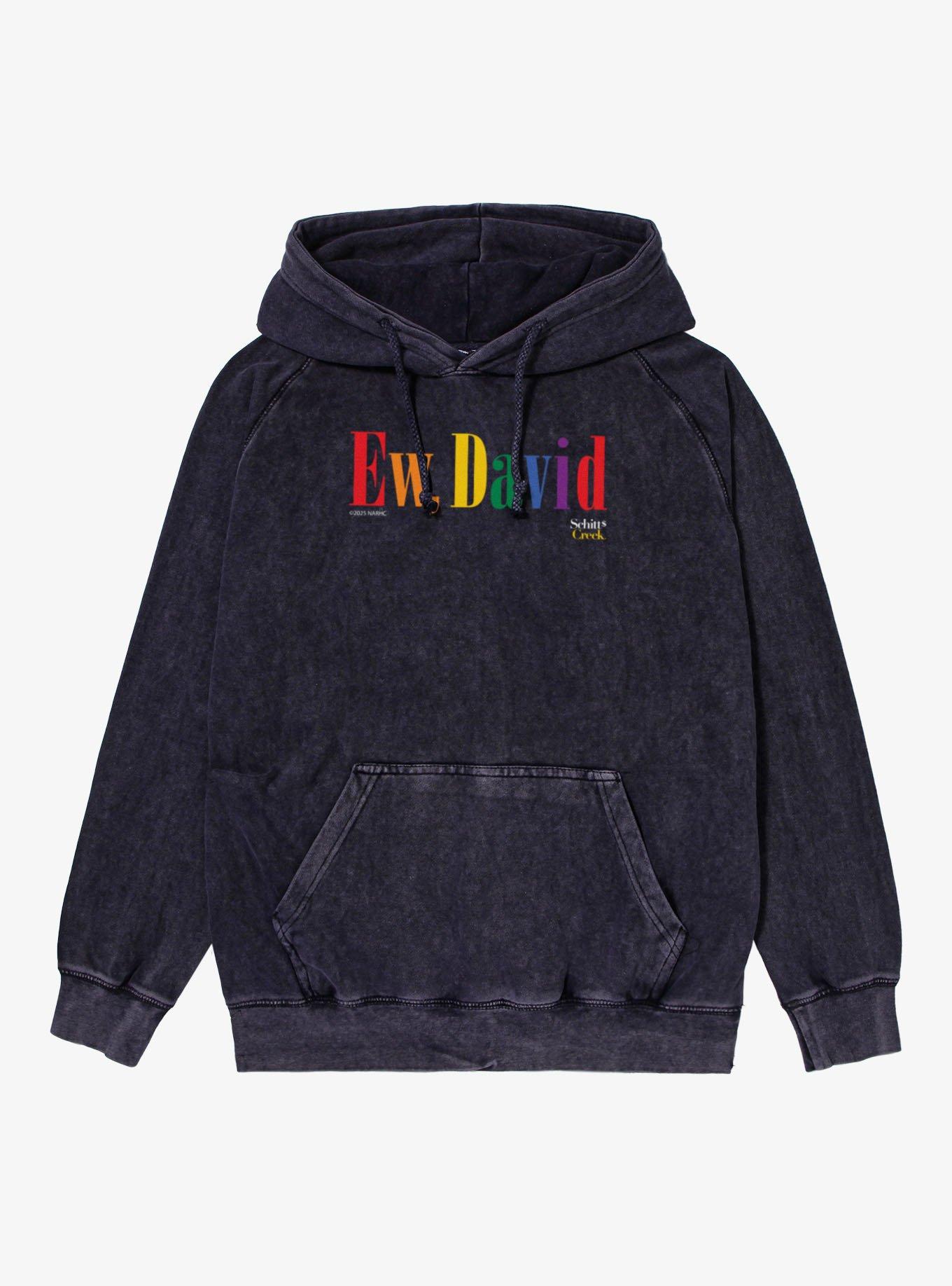 Schitt's Creek Ew David Tall Rainbow Text Vintage Mineral Washed Hoodie, , hi-res