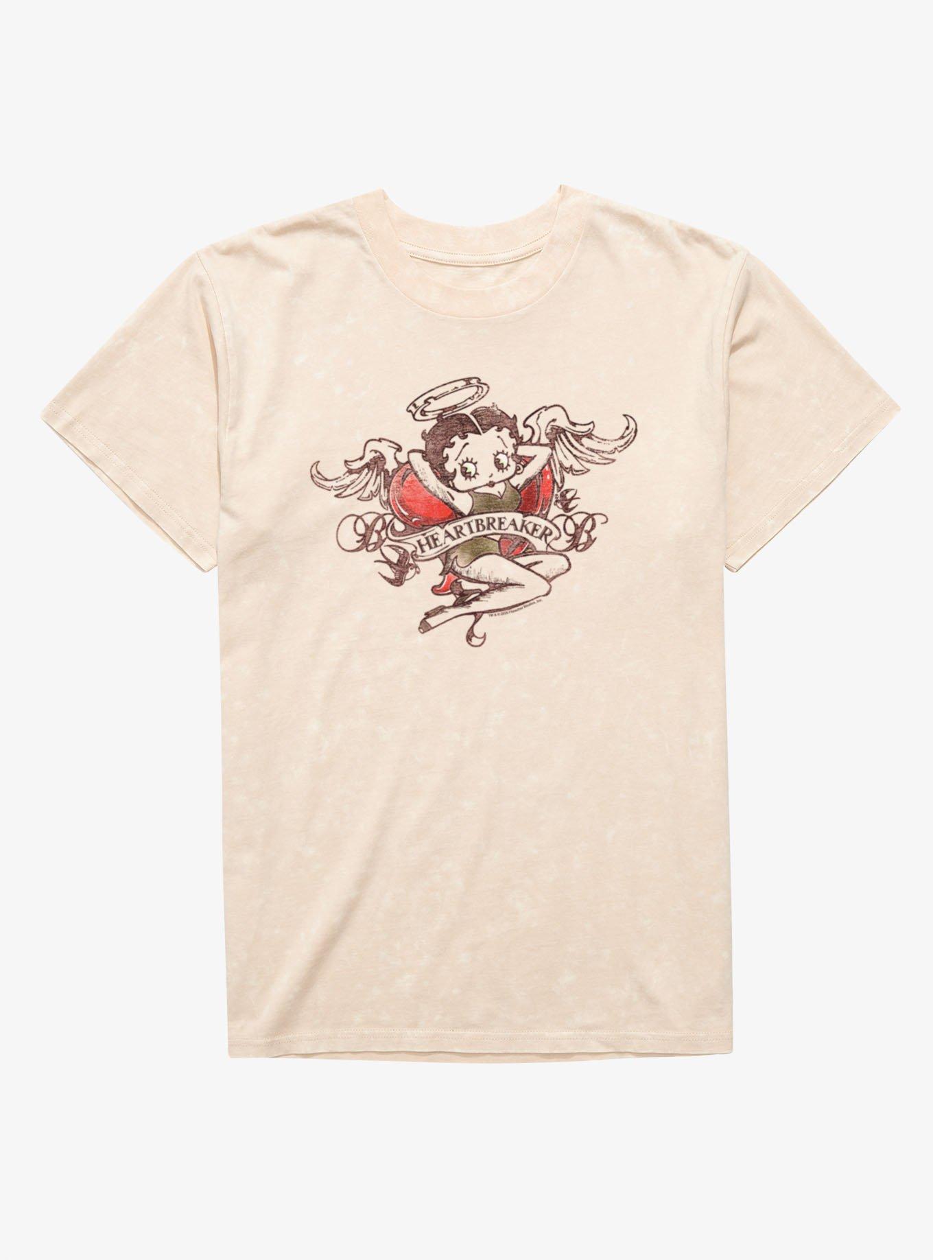 Betty Boop Heartbreaker Angel Tattoo Mineral Wash T-Shirt, NATURAL MINERAL WASH, hi-res view 1