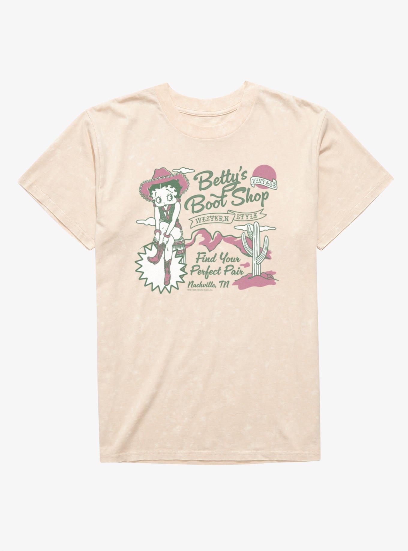 Betty Boop Betty's Boot Shop Western Style Mineral Wash T-Shirt, NATURAL MINERAL WASH, hi-res view 1