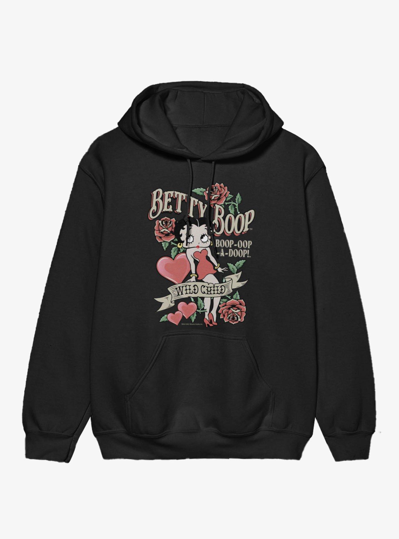 Betty Boop Wild Child Roses And Heart Tattoo Hoodie, , hi-res view 1