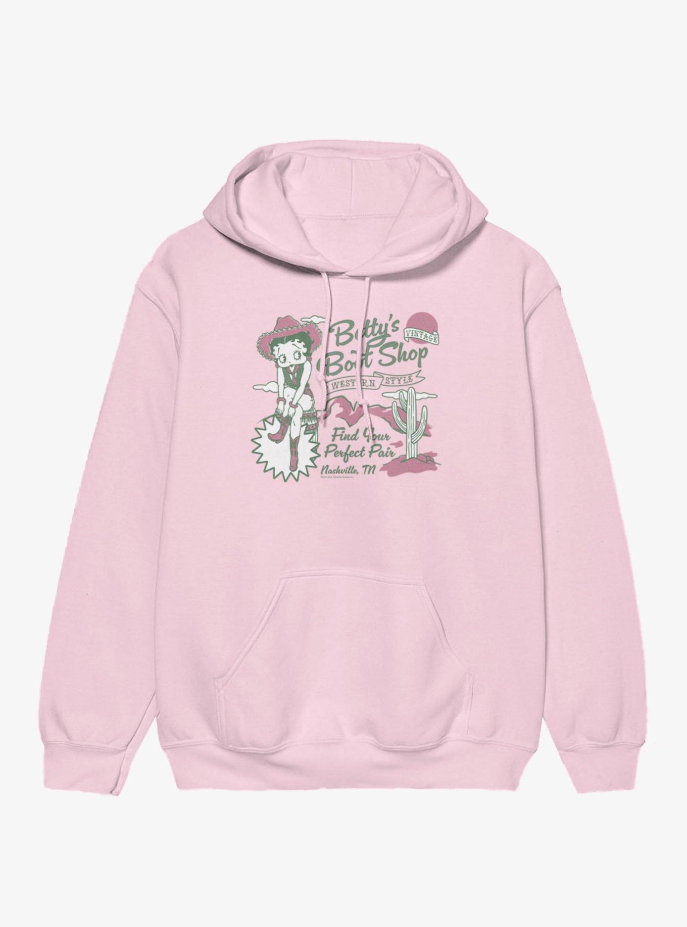 Betty Boop Betty's Boot Shop Western Style Hoodie, LIGHT PINK, hi-res view 1