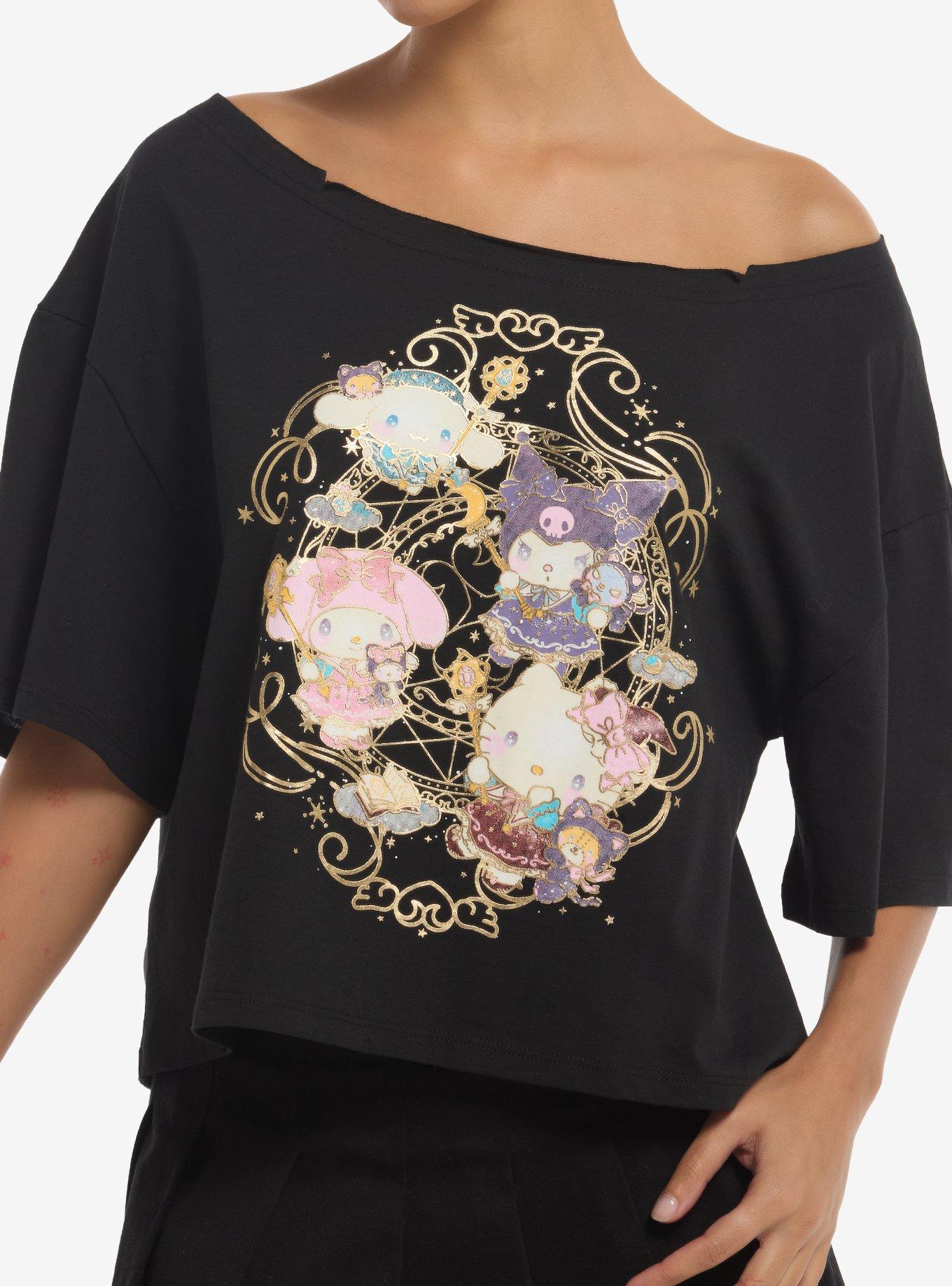Hello Kitty And Friends Magic Gold Foil Girls Off-Shoulder T-Shirt