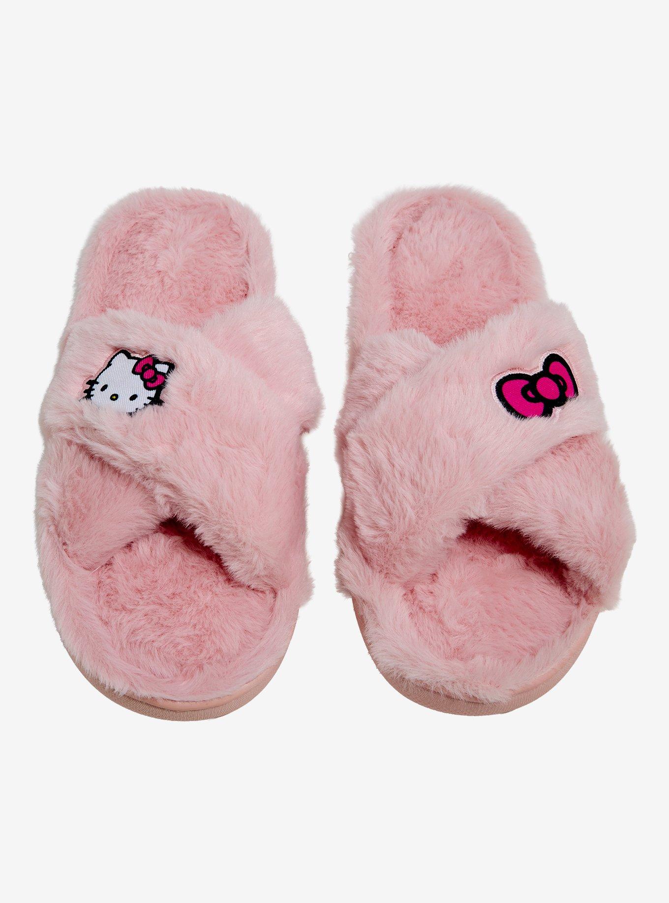 Hello Kitty Pink Fuzzy Slide Slippers