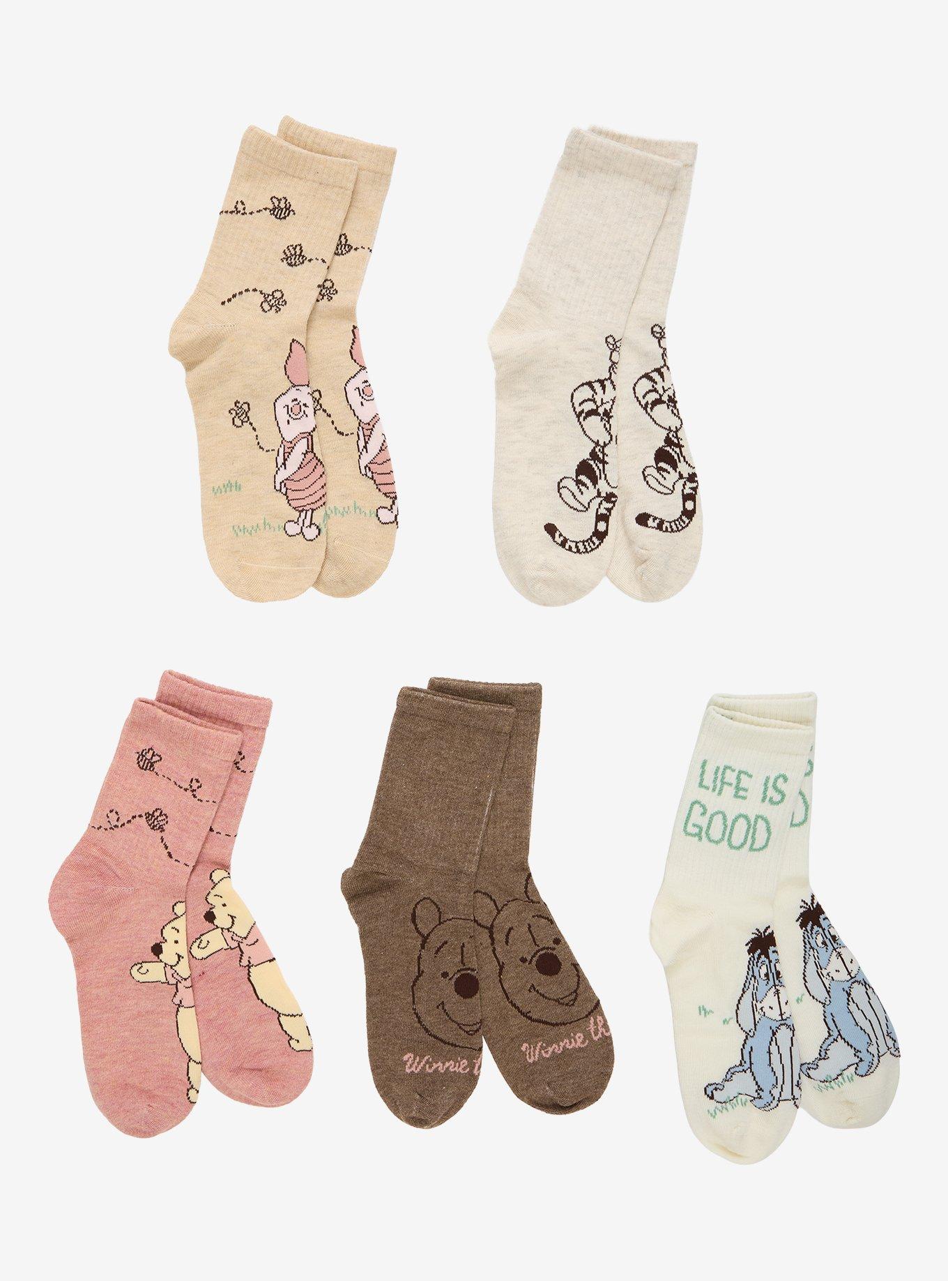 Disney Winnie The Pooh Character Neutral Crew Socks 5 Pair