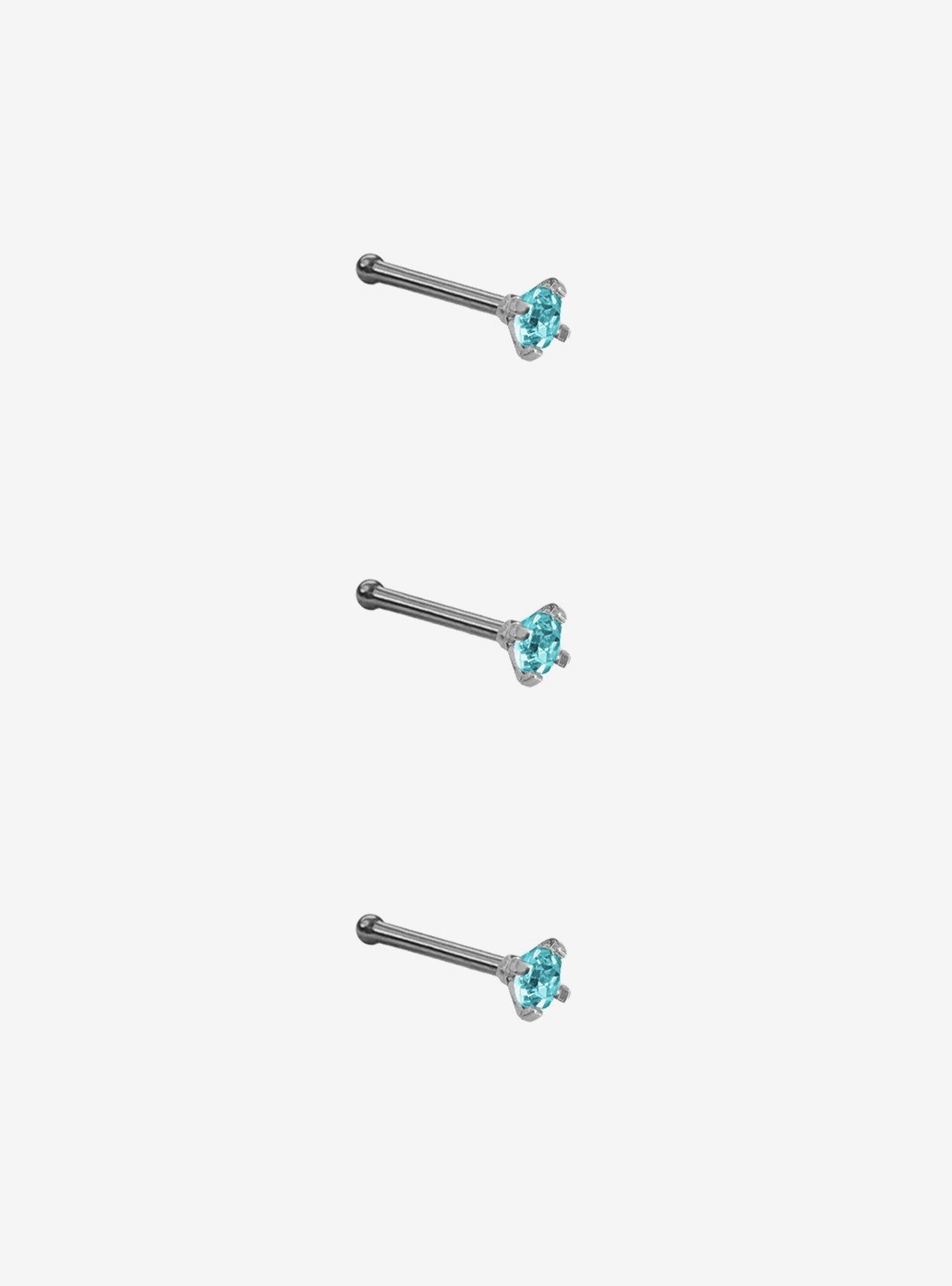 Steel Blue Gem Nose Stud 3 Pack | Hot Topic