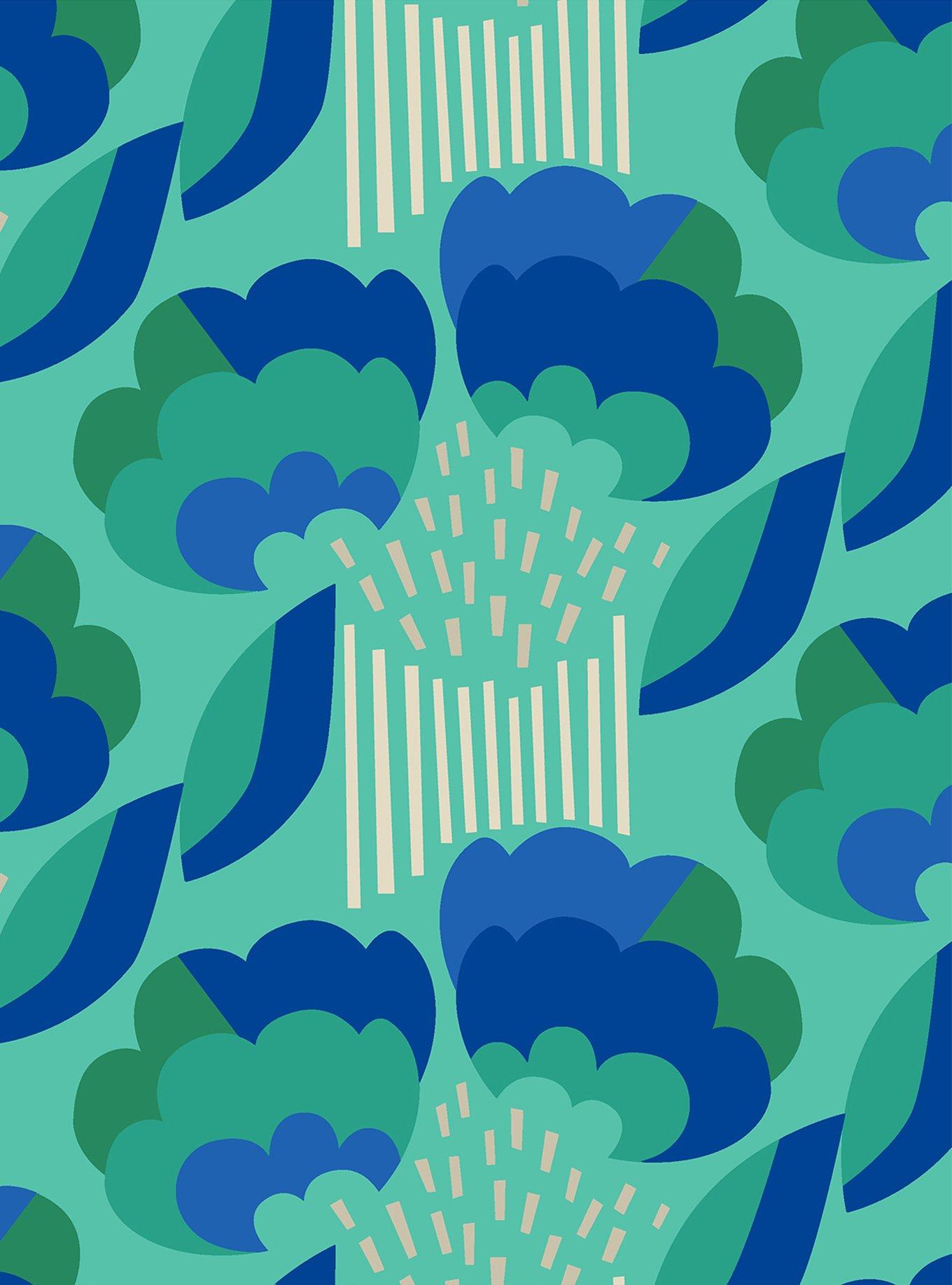 Retro Esme Aqua Peel & Stick Wallpaper, , hi-res