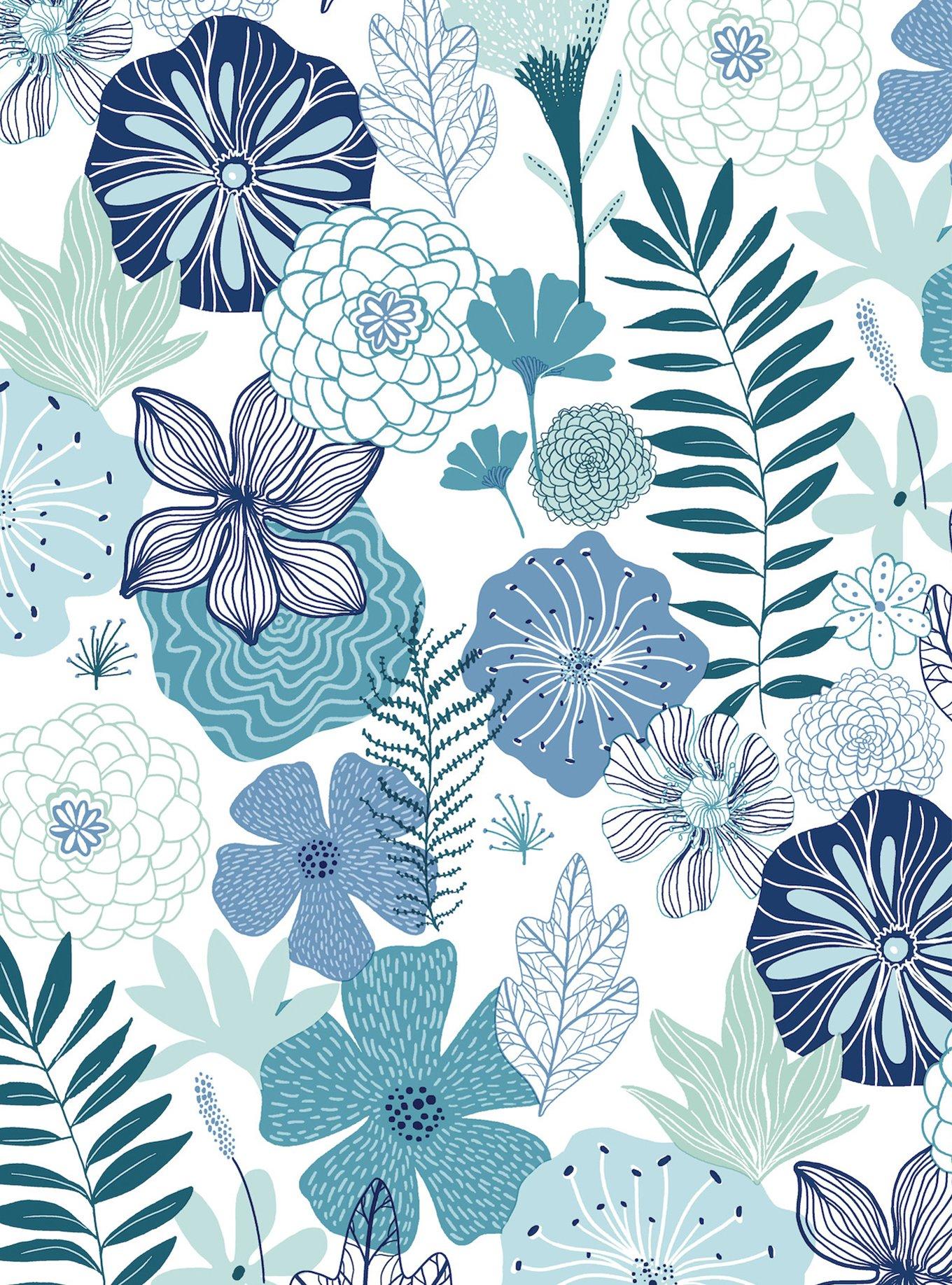 Perennial Blooms Blue Peel & Stick Wallpaper, , hi-res