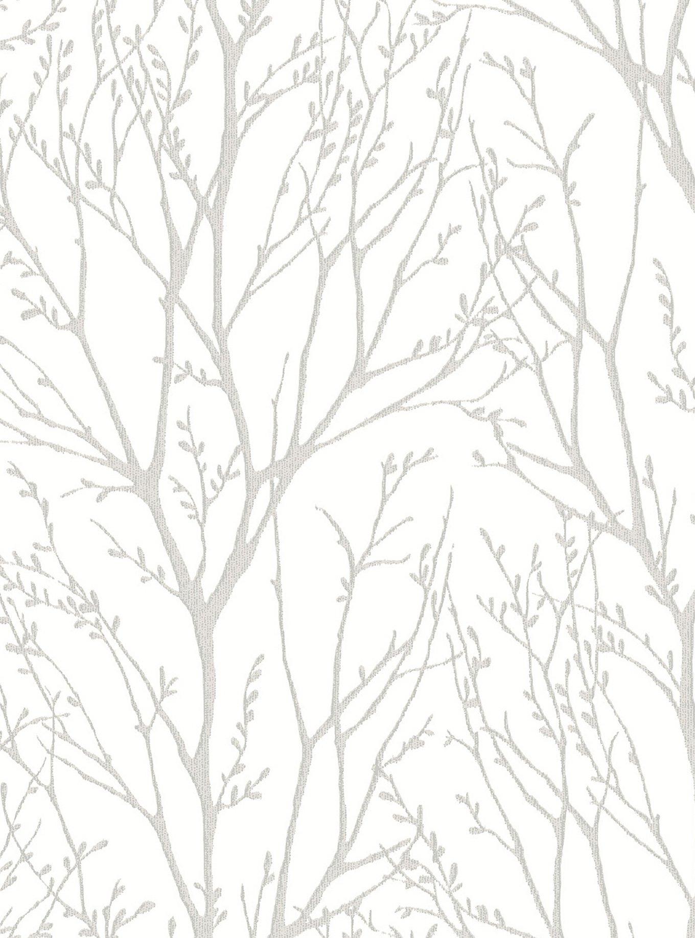 Treetops Silver Peel & Stick Wallpaper, , hi-res