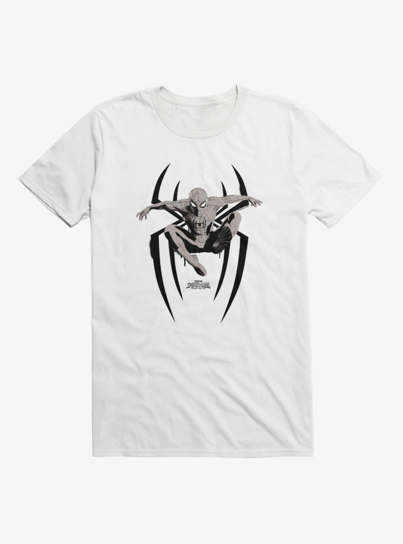 Marvel Spider-Man Brand New Day Leap On Logo Grayscale T-Shirt