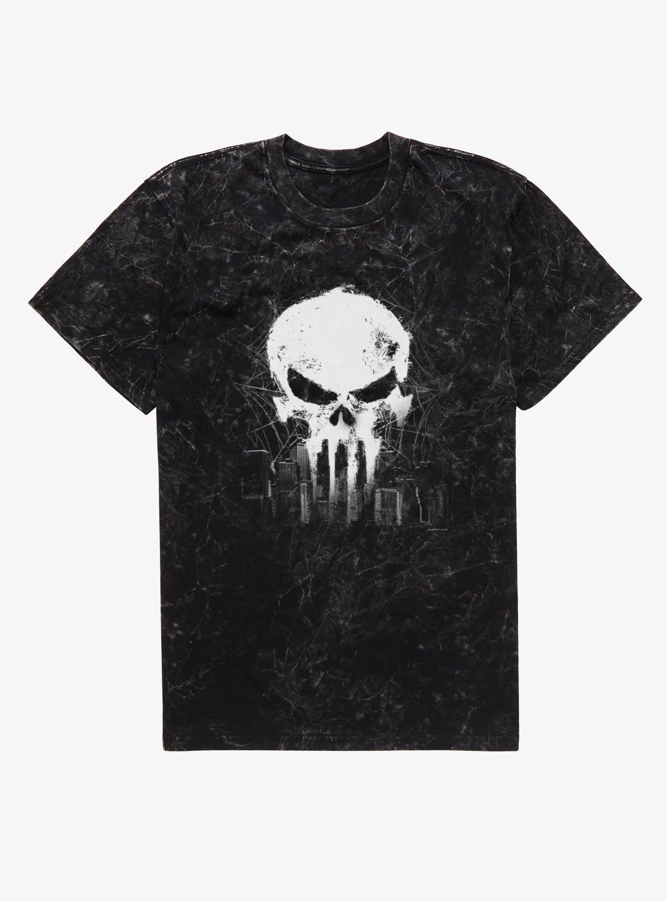 Marvel Spider-Man Brand New Day The Punisher Skull Over City Mineral Wash T-Shirt, , hi-res