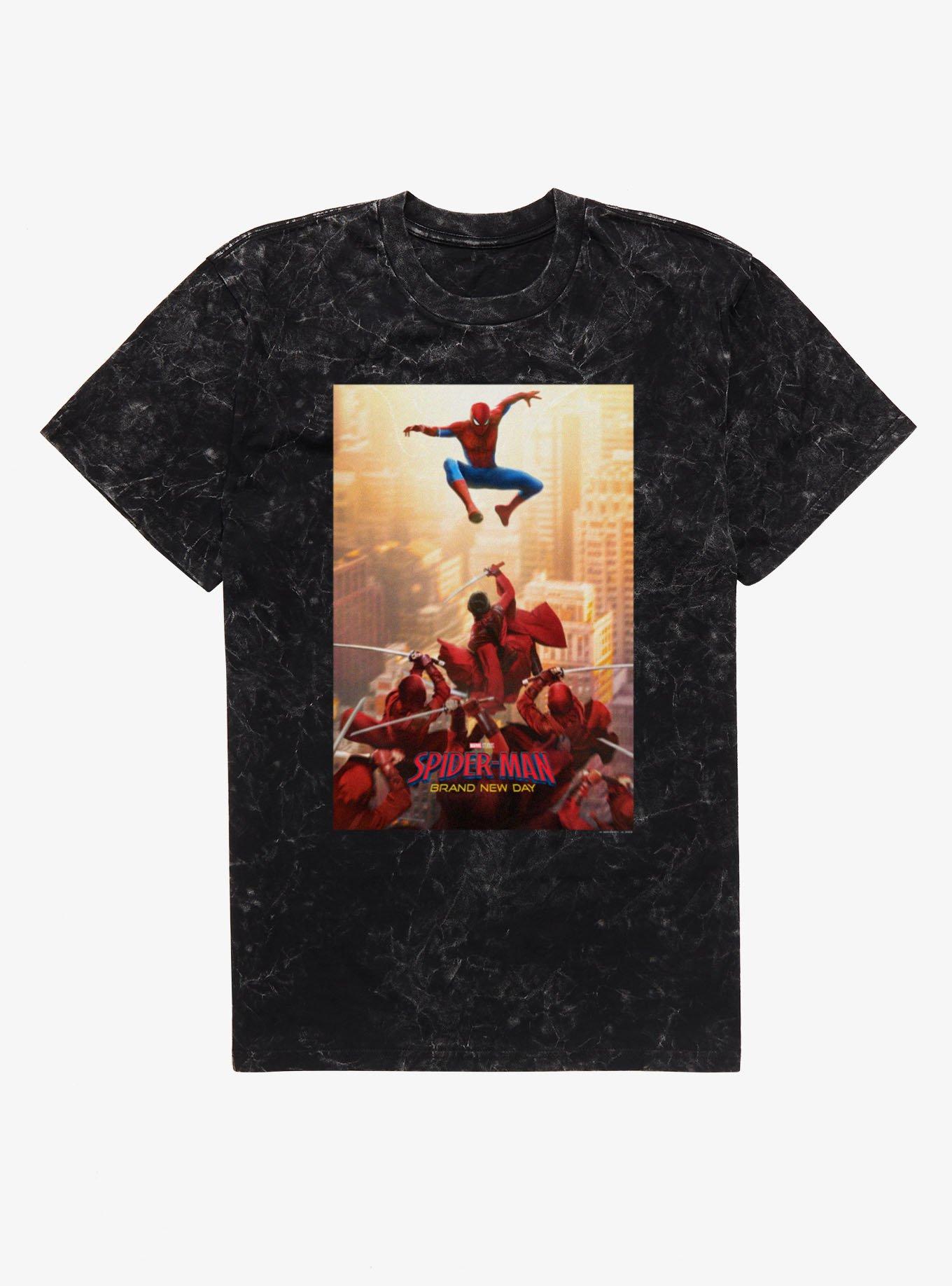 Marvel Spider-Man Brand New Day Leaping Vs The Hand Poster Mineral Wash T-Shirt