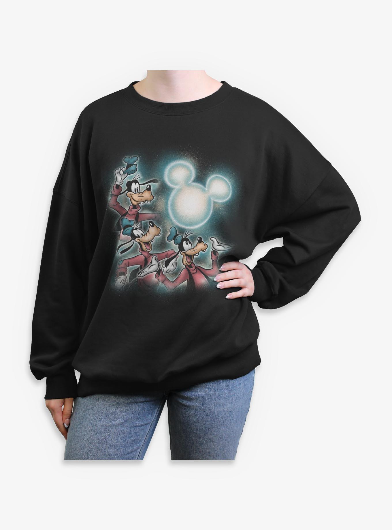Disney Goofy Mickey Moon Womens Oversized Sweatshirt BoxLunch Exclusive, BLACK, hi-res view 1