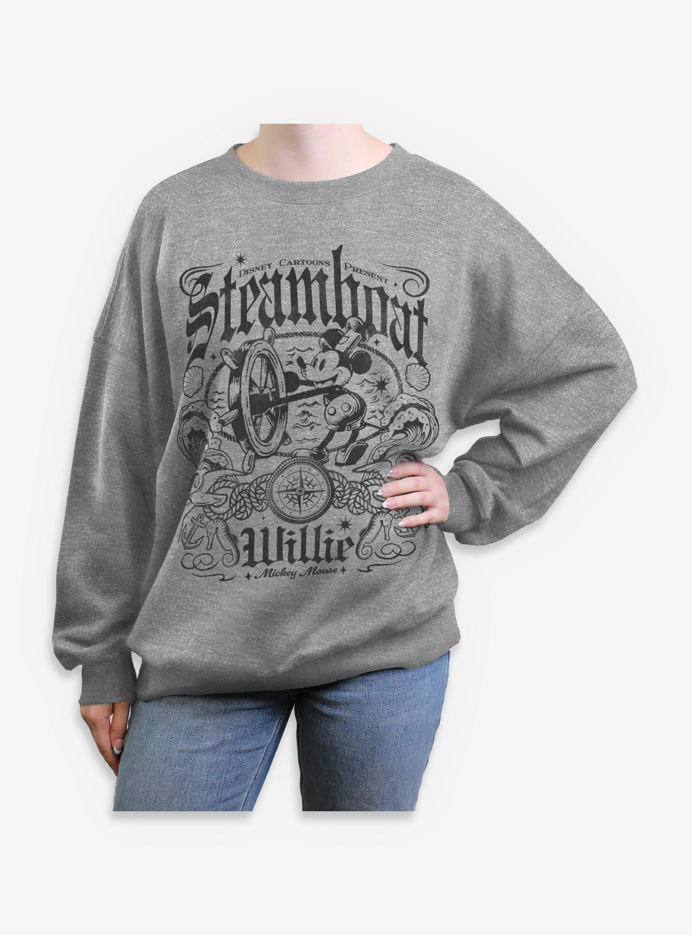 Disney Steamboat Willie Mickey Mouse Womens Oversized Sweatshirt BoxLunch Exclusive, , hi-res