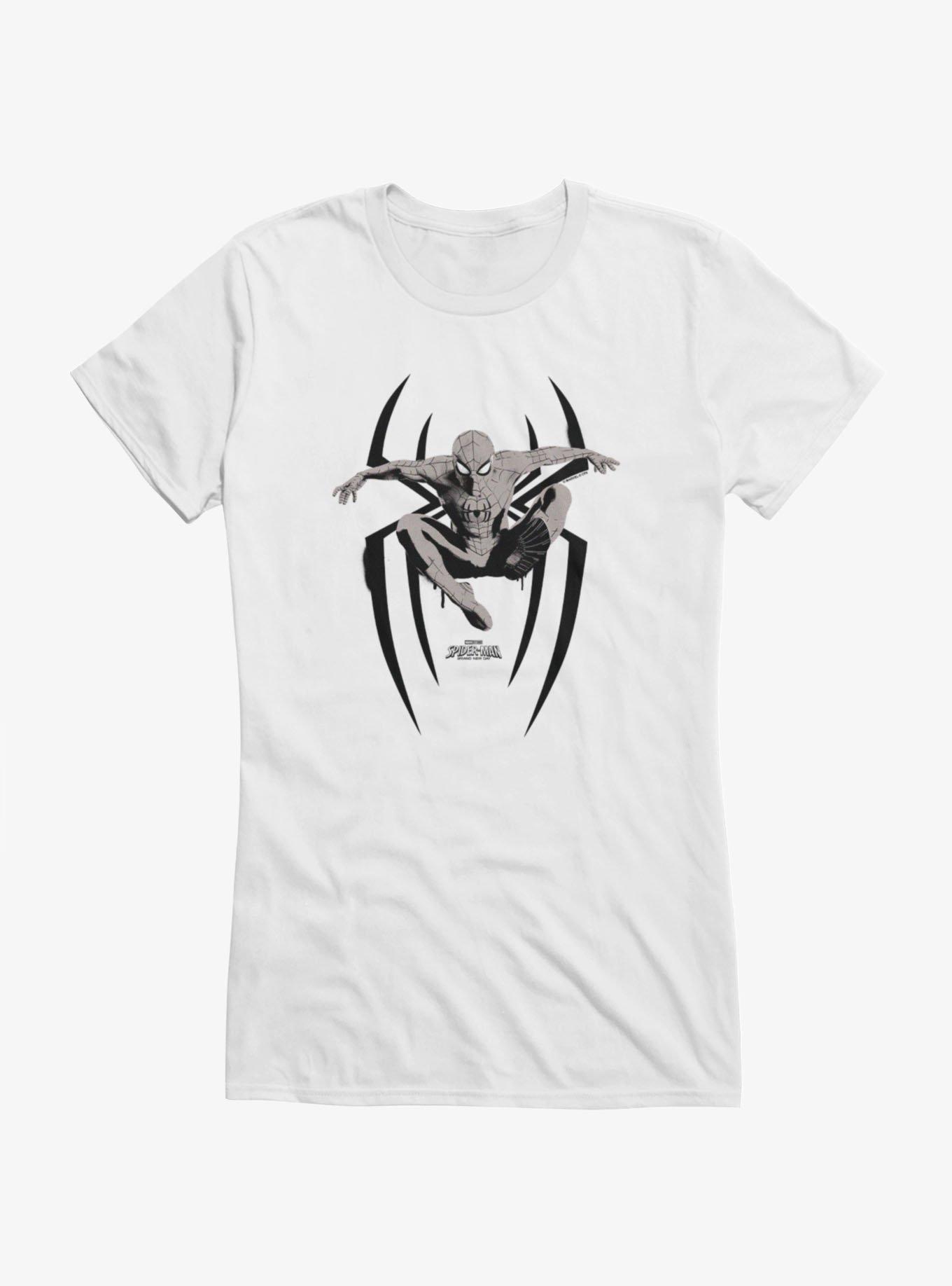 Marvel Spider-Man Brand New Day Leap On Logo Grayscale Girls T-Shirt