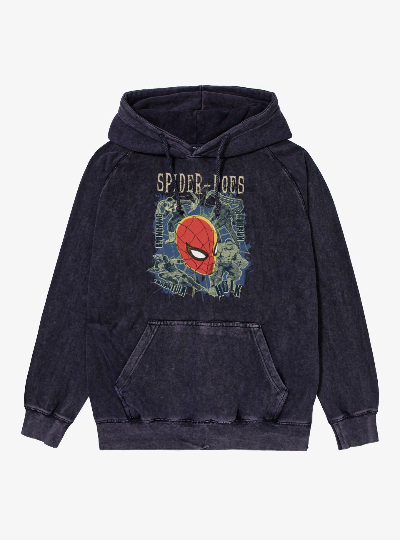 Marvel Spider-Man Brand New Day Spider-Foes Hulk Scorpion Boomerang Tarantula Mineral Wash Hoodie, VINTAGE BLACK, hi-res view 1