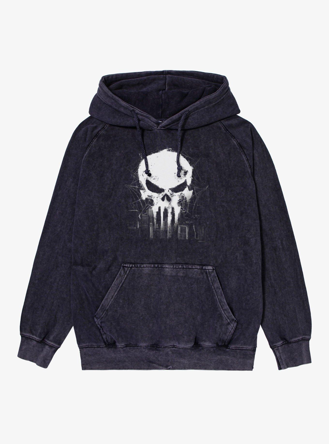 Marvel Spider-Man Brand New Day The Punisher Skull Over City Mineral Wash Hoodie, , hi-res