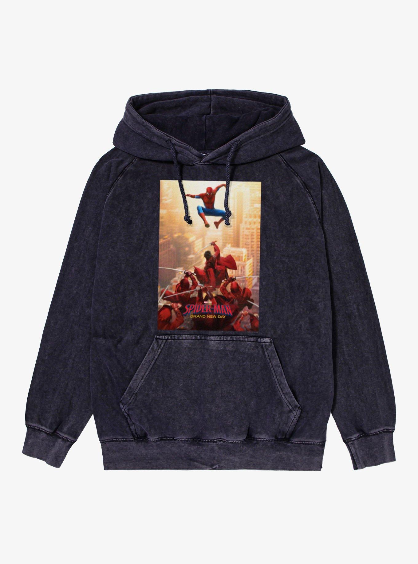 Marvel Spider-Man Brand New Day Leaping Vs The Hand Poster Mineral Wash Hoodie