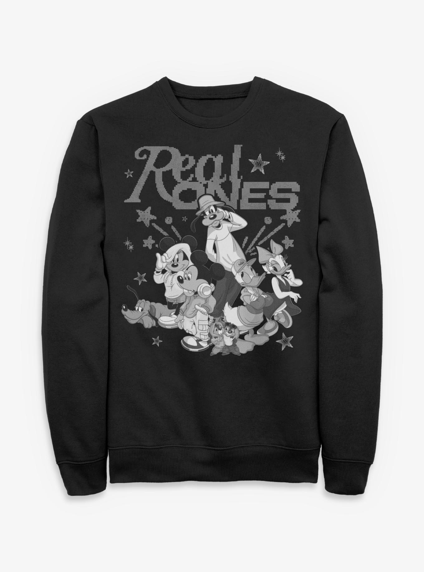 Disney Mickey Mouse Real Ones Sweatshirt BoxLunch Exclusive, BLACK, hi-res view 1