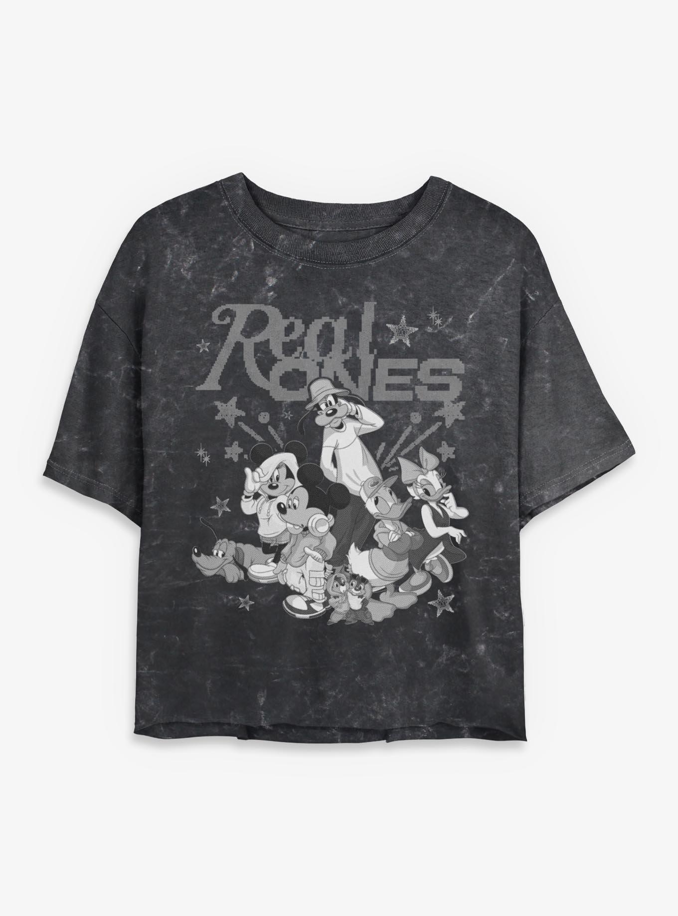 Disney Mickey Mouse Real Ones Womens Mineral Wash Crop T-Shirt BoxLunch Exclusive, BLACK, hi-res view 1