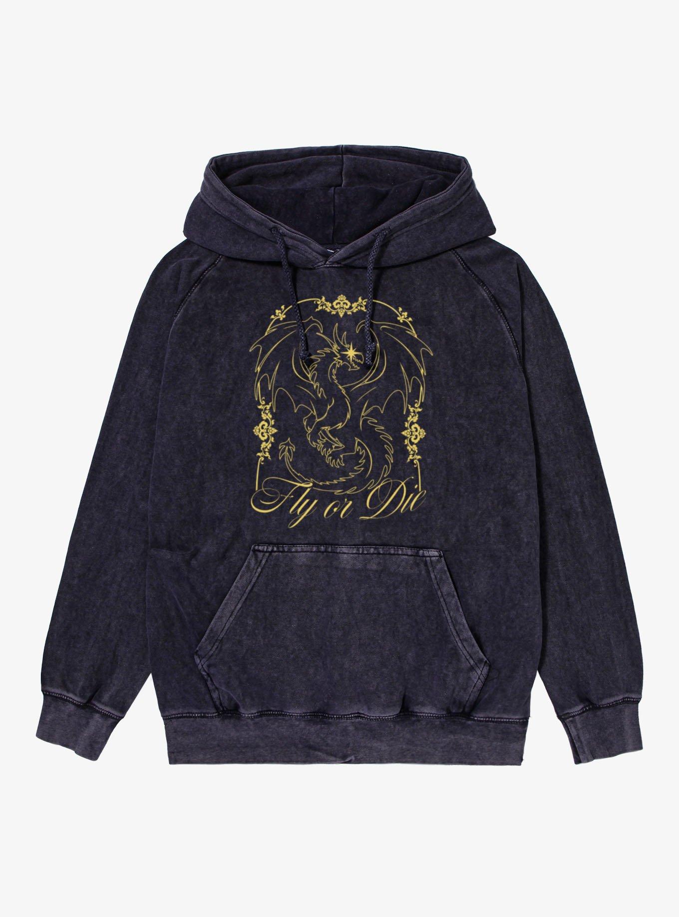 Fourth Wing The Empyrean Fly Or Die Gold Art Nouveau Mineral Wash Hoodie, , hi-res