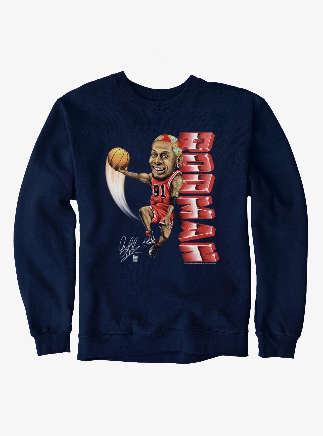 NBA Dennis Rodman Dunk Charicature Sweatshirt, NAVY, hi-res view 1