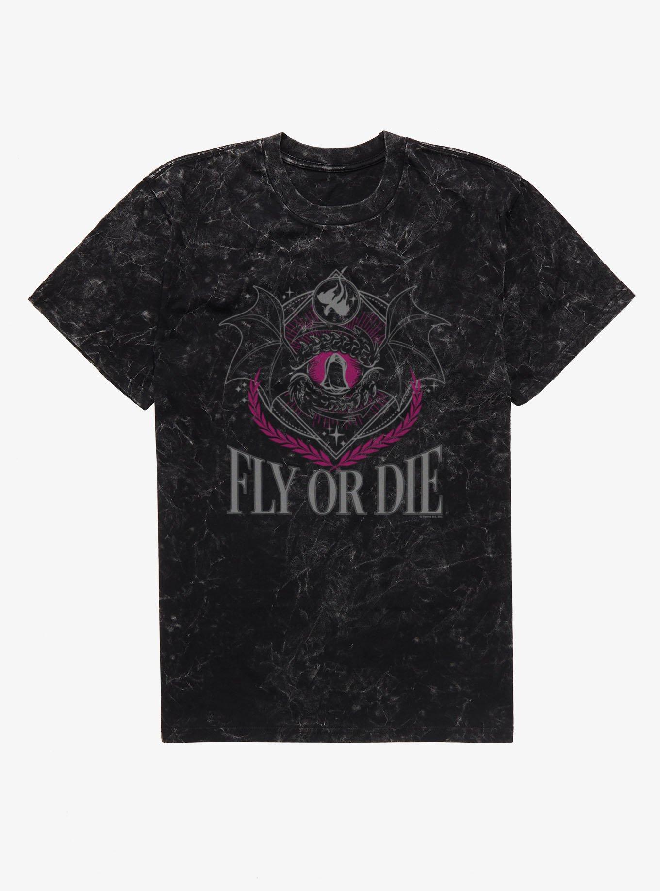 Fourth Wing The Empyrean Fly Or Die Dragon Emblem Retro Mineral Wash T-Shirt, , hi-res