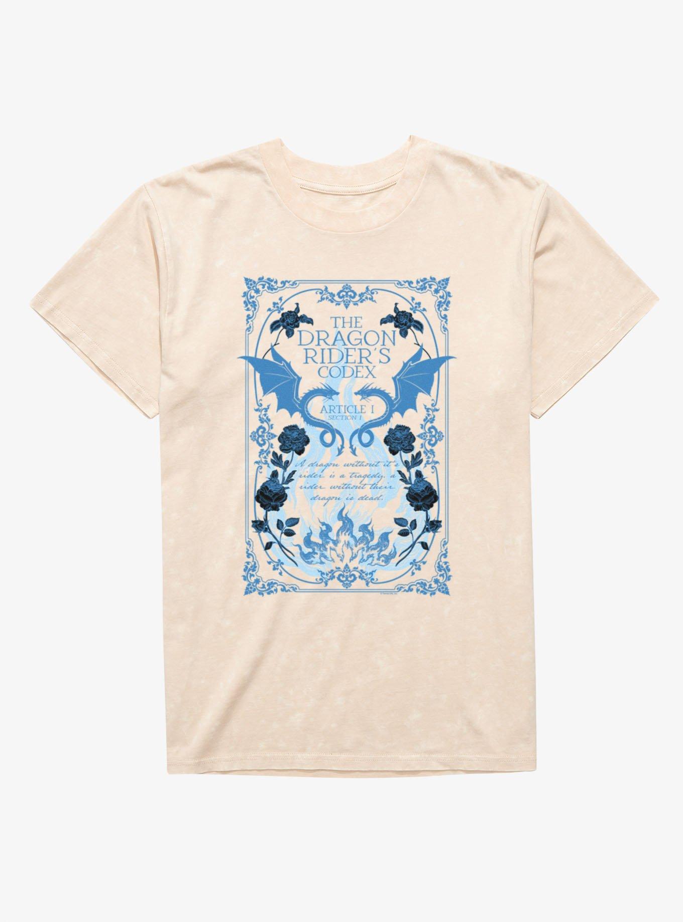 Fourth Wing The Empyrean Dragon Riders Codex Blue Floral Mineral Wash T-Shirt, , hi-res