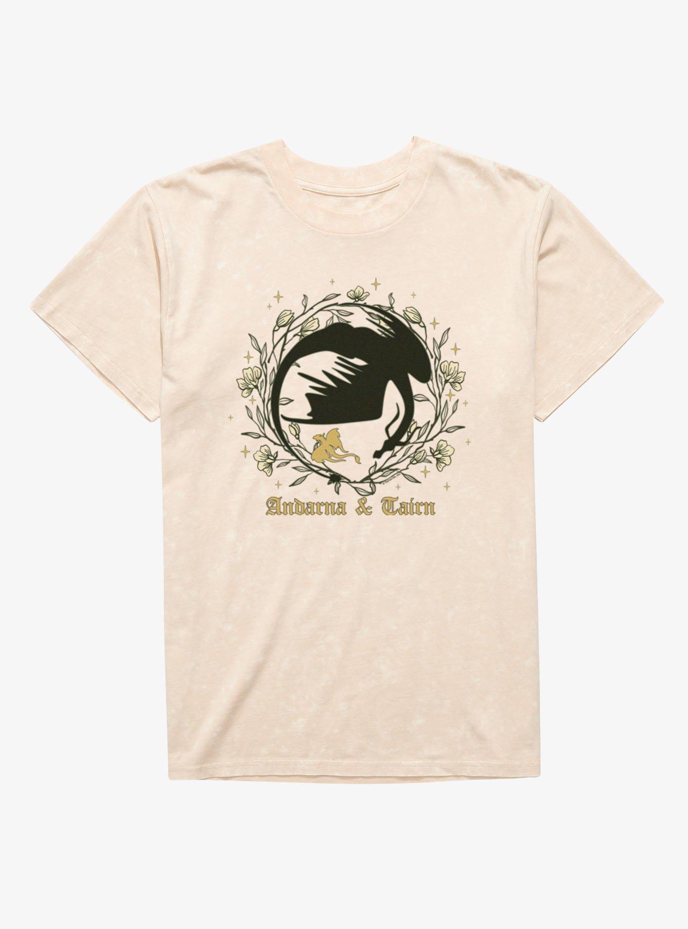 Fourth Wing The Empyrean Andarna Tairn Floral Wreath Dragon Mineral Wash T-Shirt, , hi-res