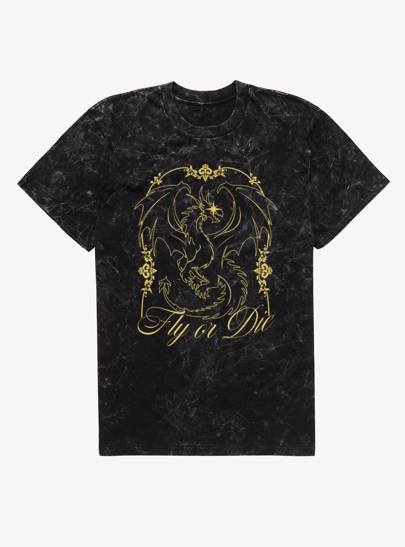 Fourth Wing The Empyrean Fly Or Die Gold Art Nouveau Mineral Wash T-Shirt, , hi-res