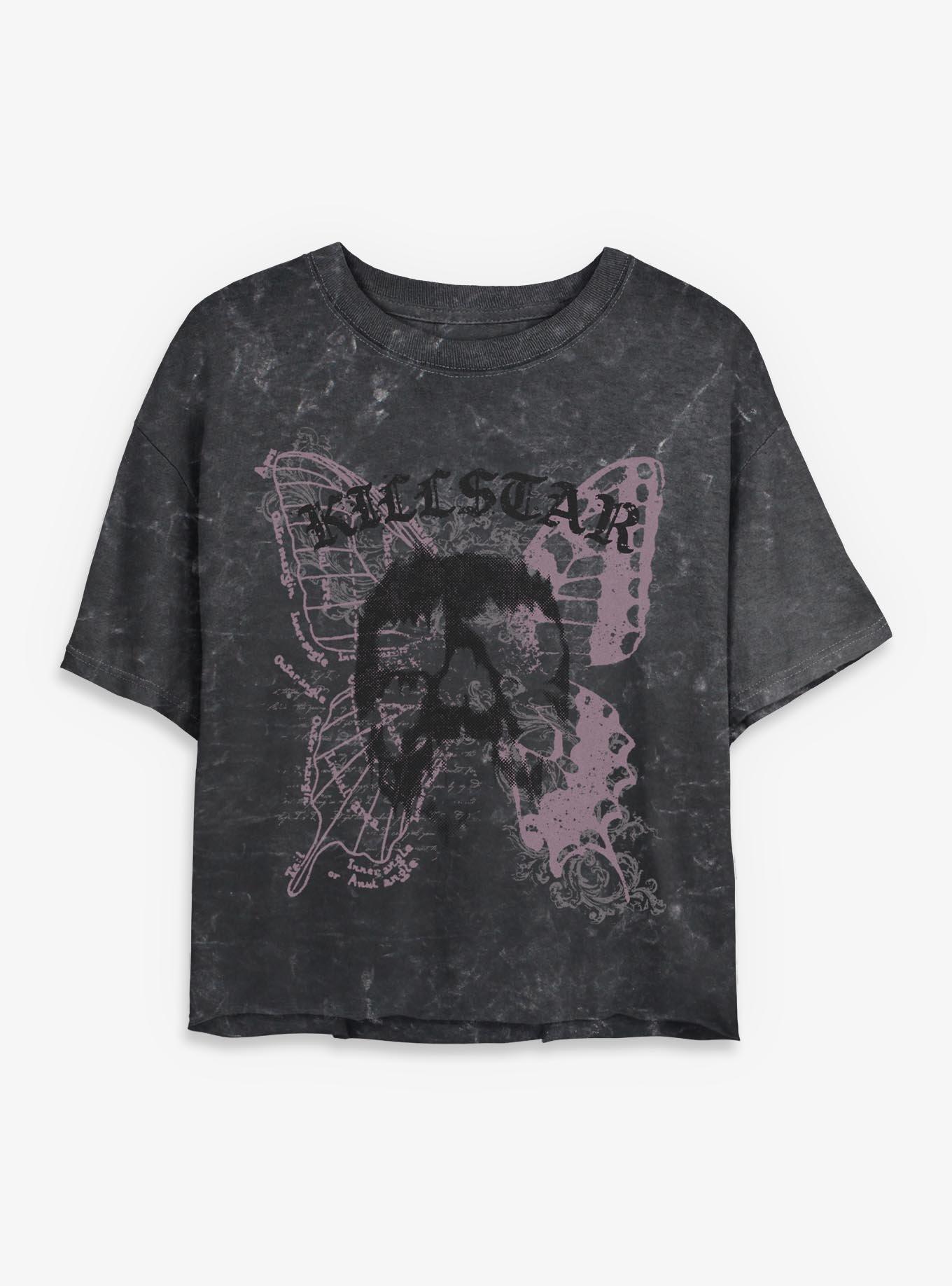 Killstar Skull Butterfly Girls Mineral Wash Crop T-Shirt, , hi-res