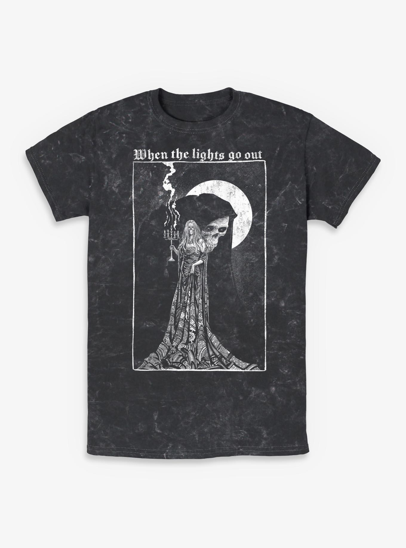 Killstar Skeleton Candle Lights Mineral Wash T-Shirt, BLACK, hi-res view 1