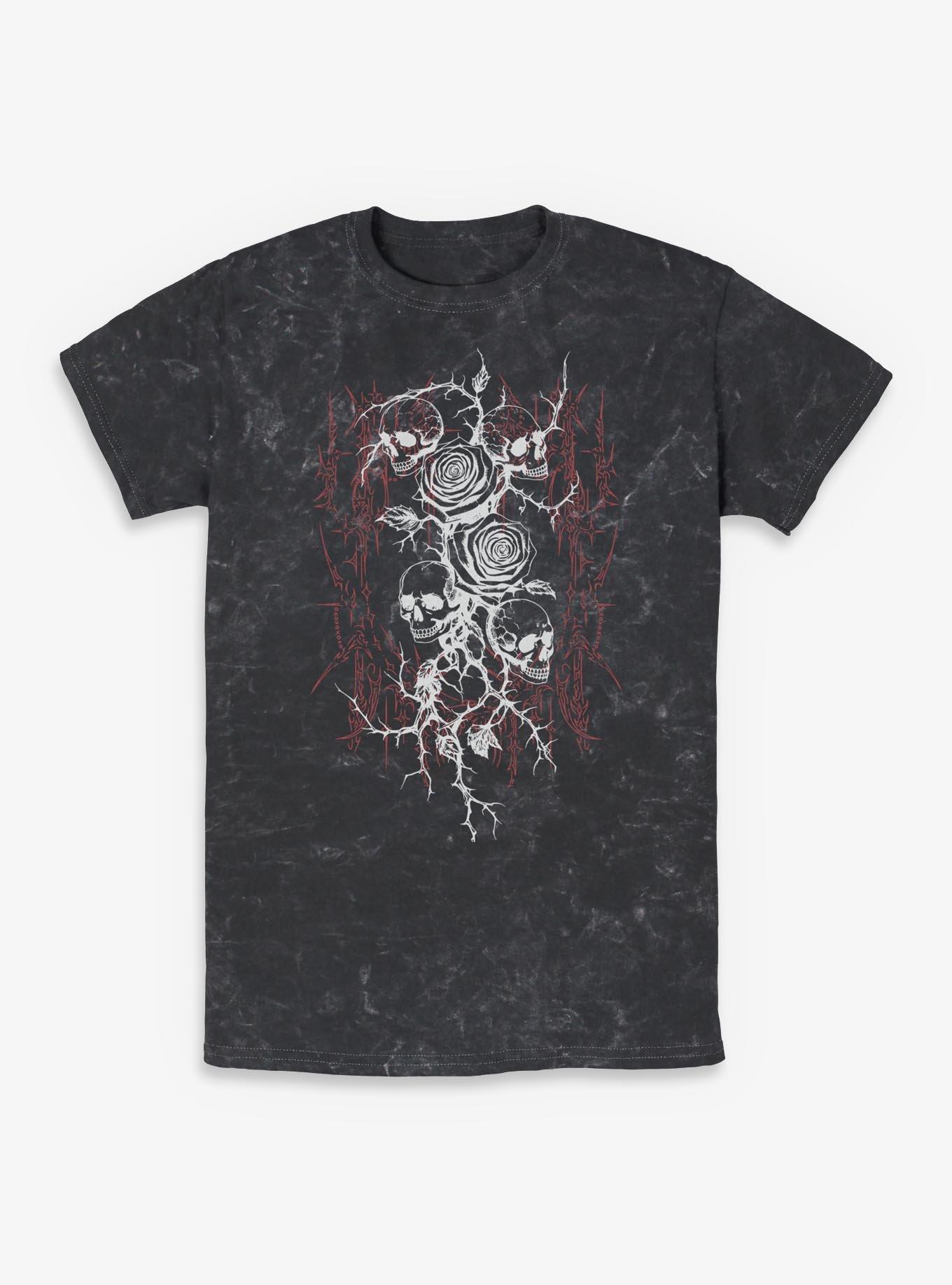 Killstar Skull Roses Barbed Wire Mineral Wash T-Shirt