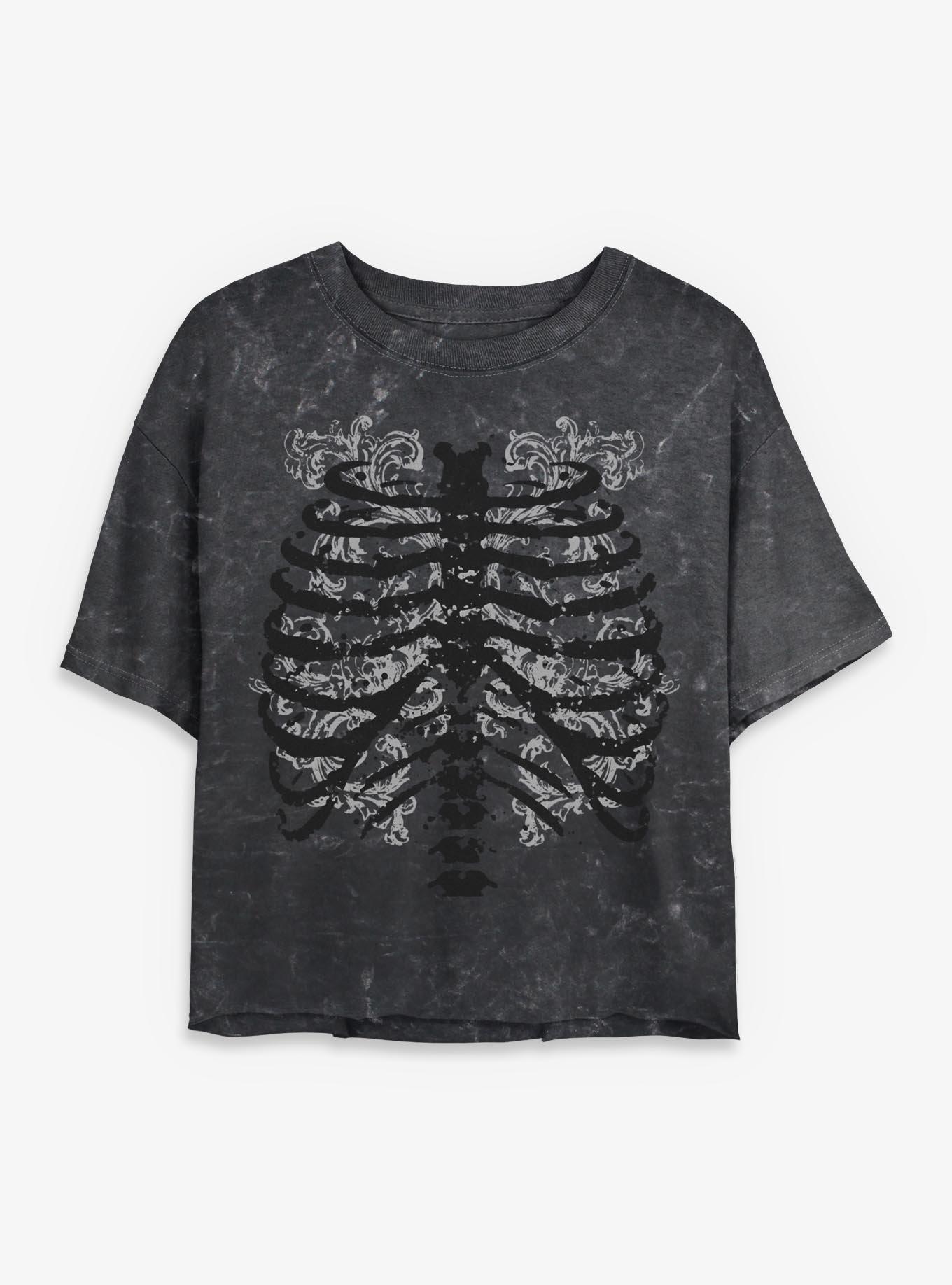 Killstar Ribcage Girls Mineral Wash Crop T-Shirt, , hi-res