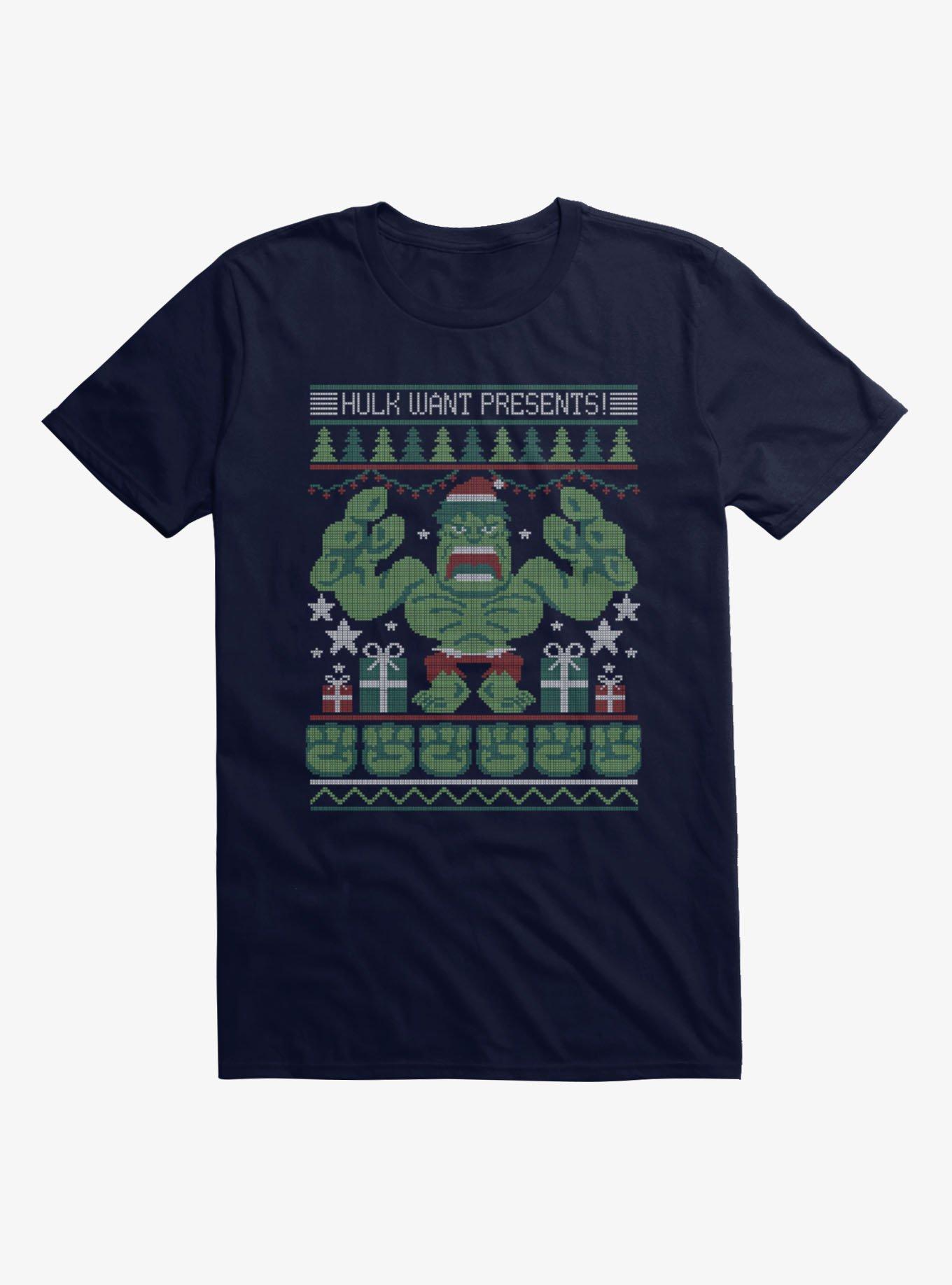 Marvel Spider-Man Incredible Hulk Want Presents Christmas T-Shirt, , hi-res