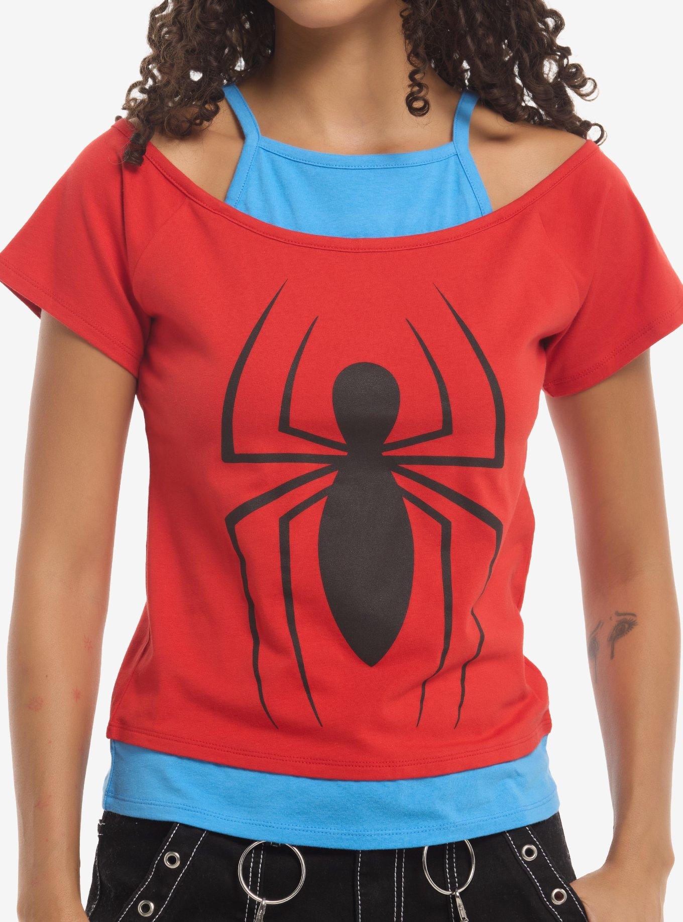 Marvel Spider-Man Contrast Girls Cold-Shoulder Top
