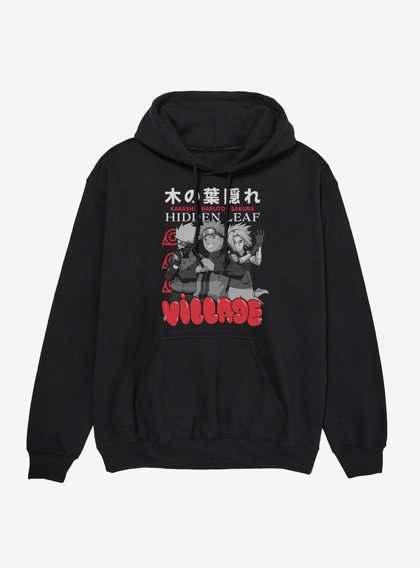 Naruto Shippuden Hidden Leaf Village Kakashi Naruto Sakura Bubble Text Hoodie, , hi-res