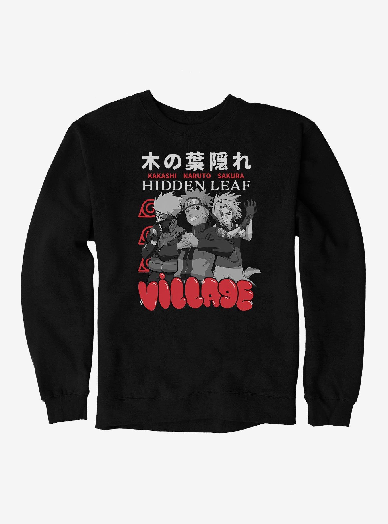 Naruto Shippuden Hidden Leaf Village Kakashi Naruto Sakura Bubble Text Sweatshirt, , hi-res