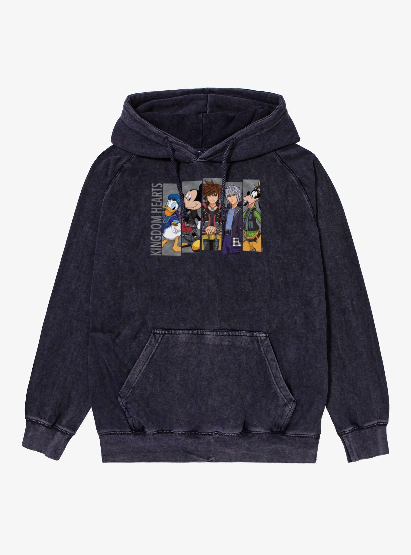 Disney Kingdom Hearts Heroes Line Up Panel Sora Donald Goofy Mickey Riku Mineral Wash Hoodie
