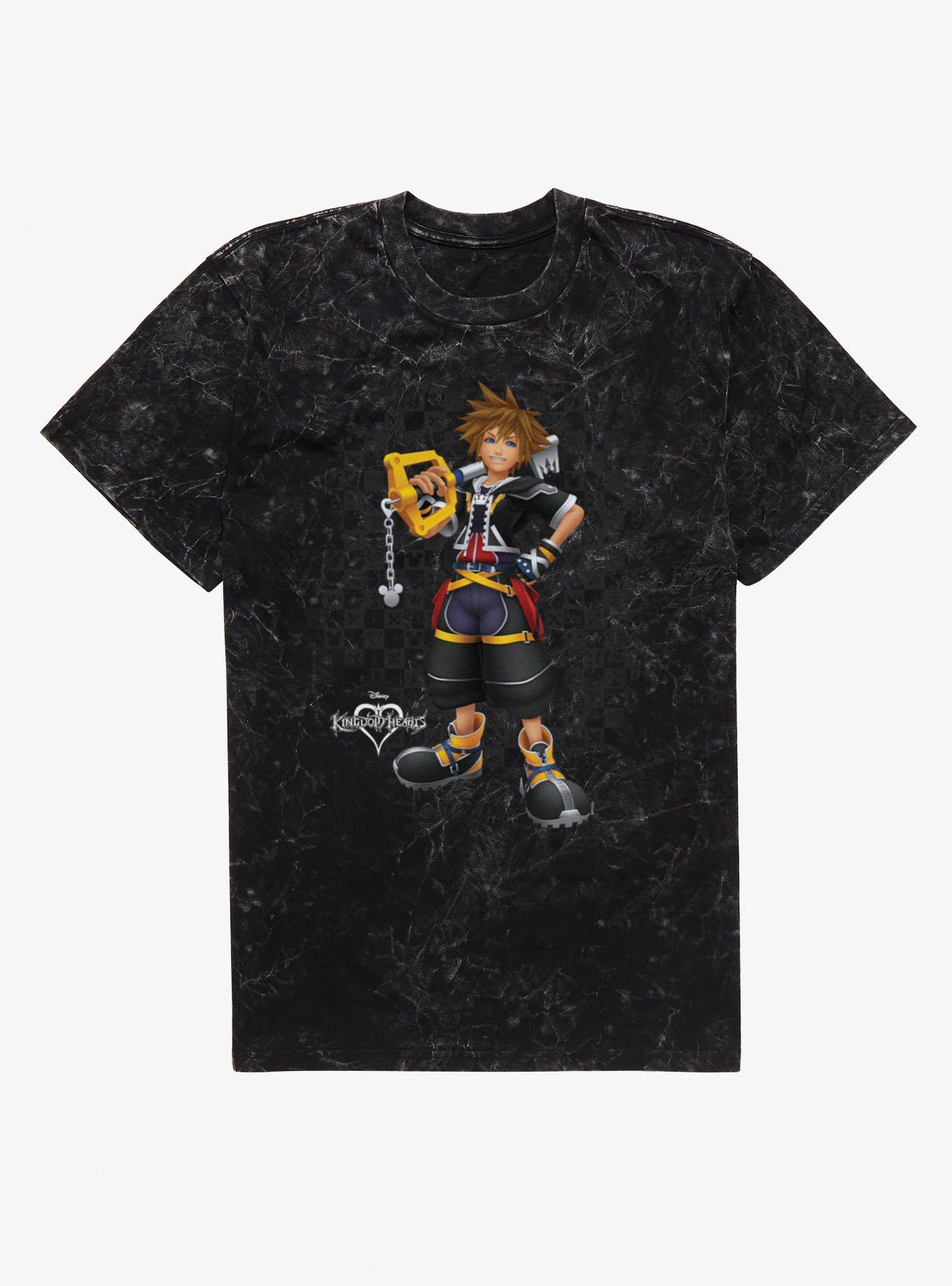 Disney Kingdom Hearts Smiling Sora On Checkered Mineral Wash T-Shirt