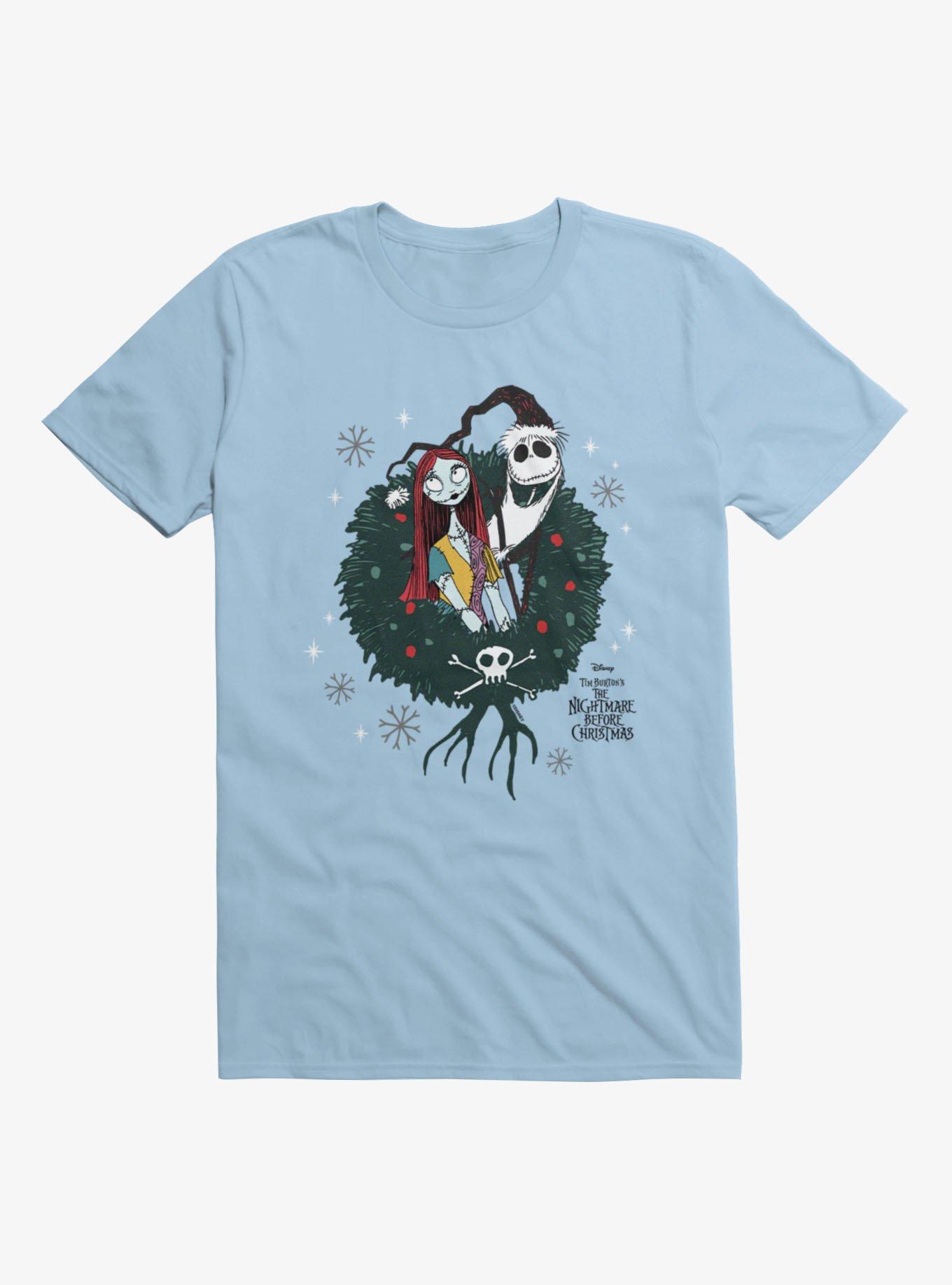 Disney The Nightmare Before Christmas Sally And Jack Wreath T-Shirt, LIGHT BLUE, hi-res view 1