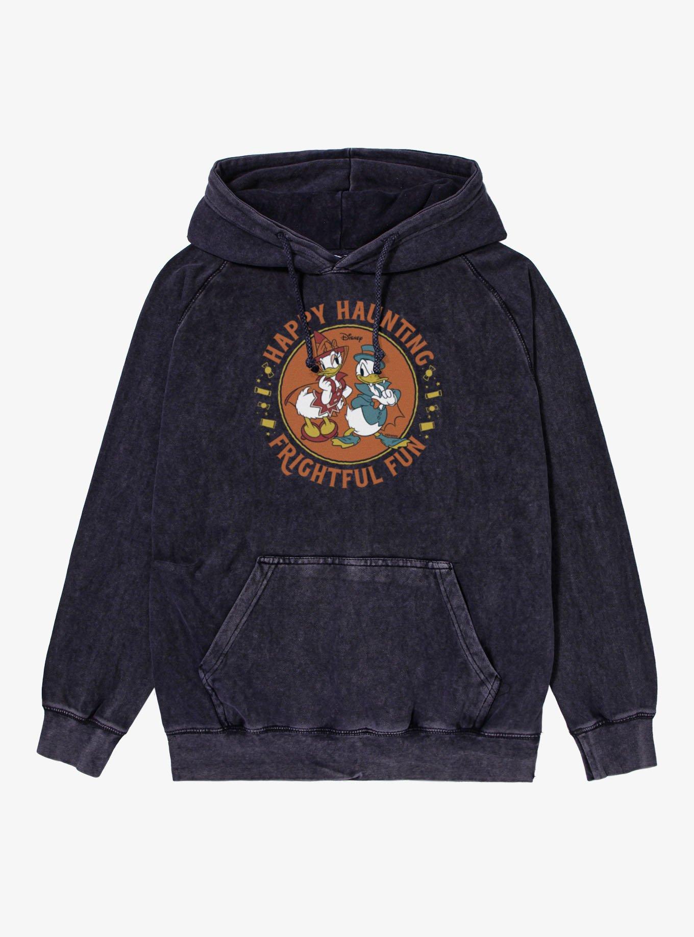 Disney Mickey Mouse Happy Haunting Frightful Fun Donald Daisy Costumes Mineral Wash Hoodie, VINTAGE BLACK, hi-res view 1