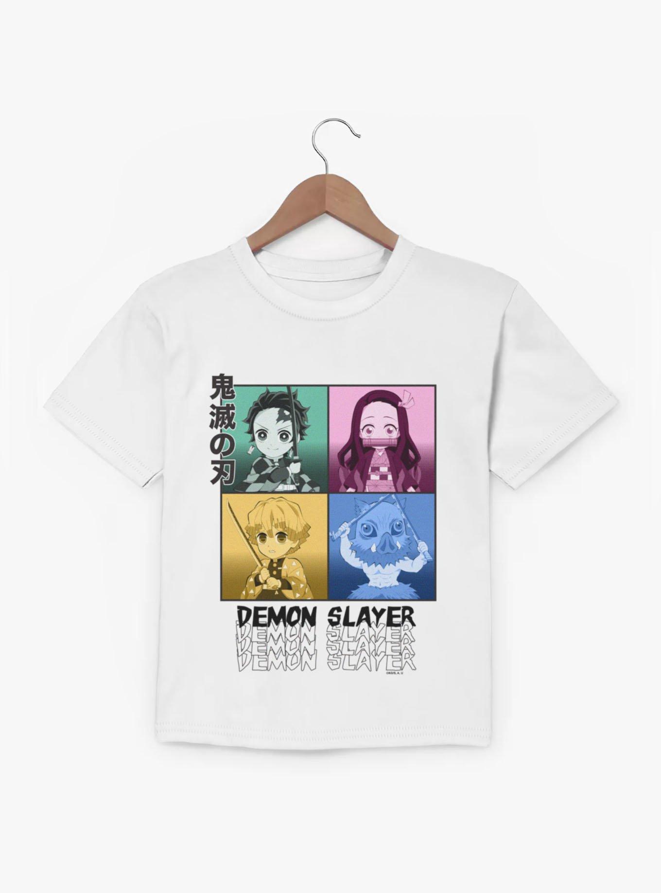 Demon Slayer Kimetsu No Yaiba Chibi Big Head Squares Youth T-Shirt, WHITE, hi-res view 1