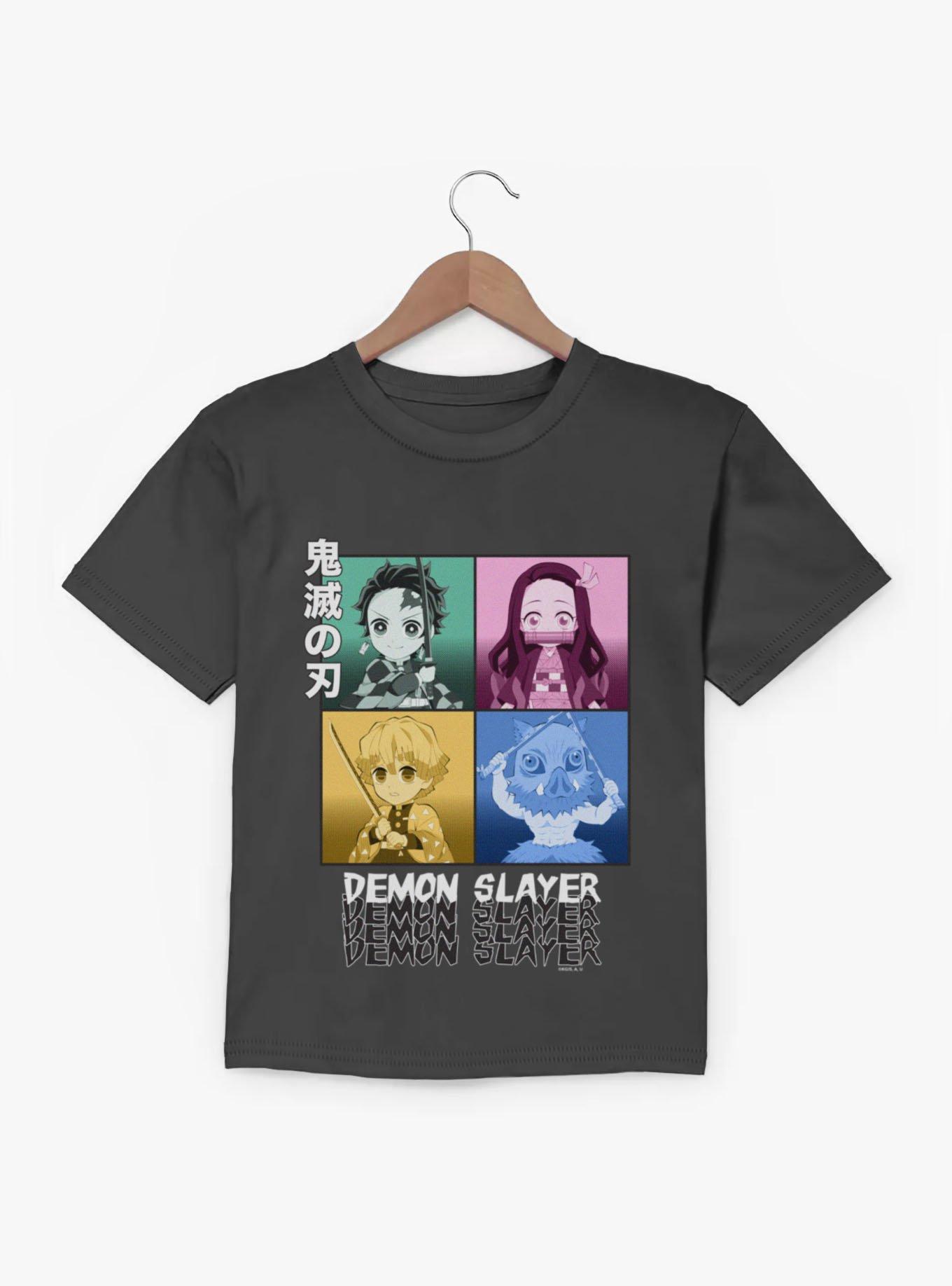 Demon Slayer Kimetsu No Yaiba Chibi Big Head Squares Youth T-Shirt, BLACK, hi-res view 1