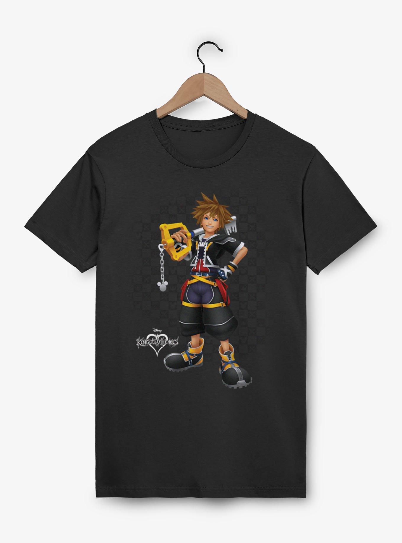 Disney Kingdom Hearts Smiling Sora On Checkered T-Shirt, BLACK, hi-res view 1