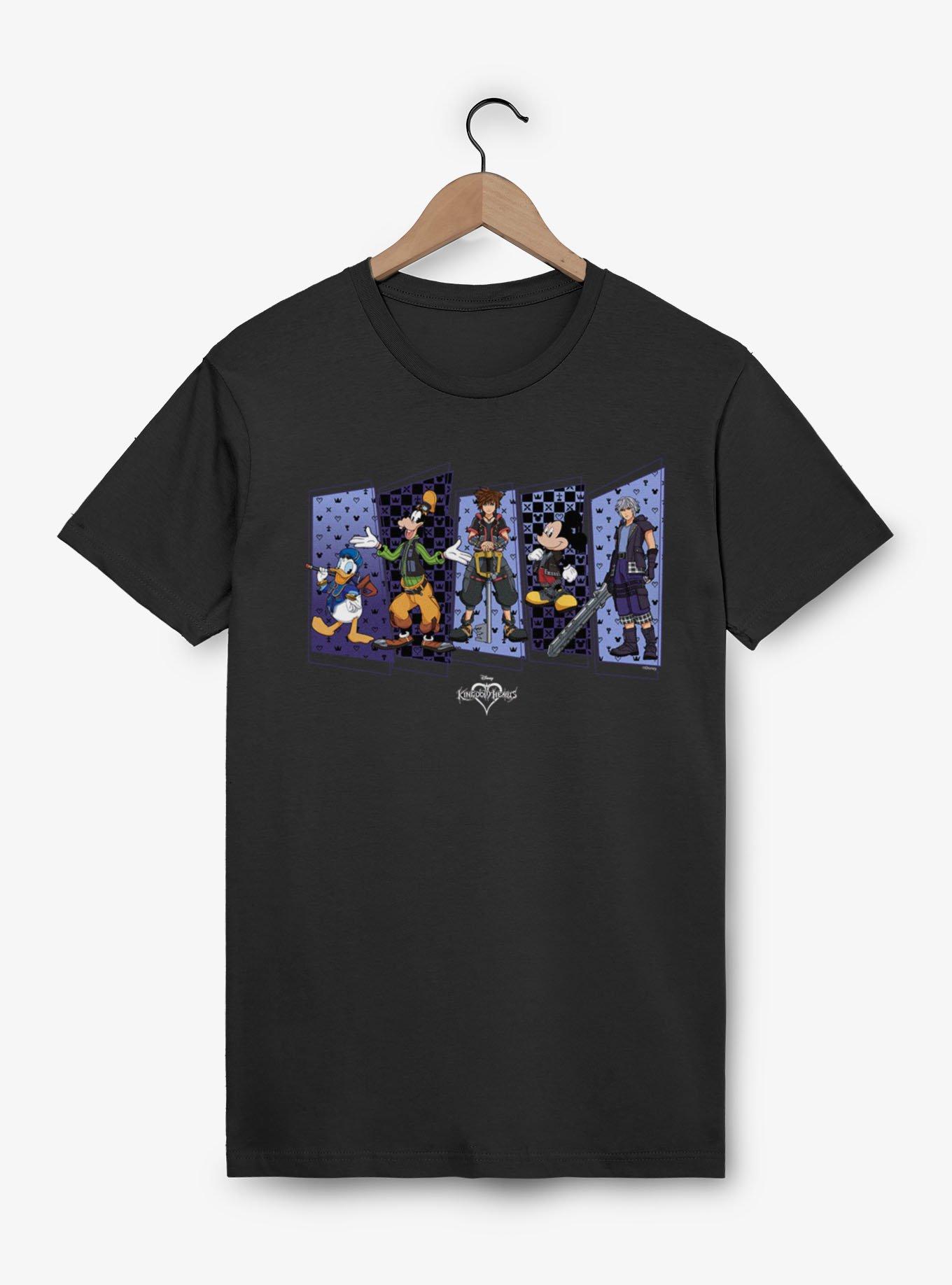 Disney Kingdom Hearts Hero Panels Sora Donald Goofy Mickey Riku T-Shirt, BLACK, hi-res view 1