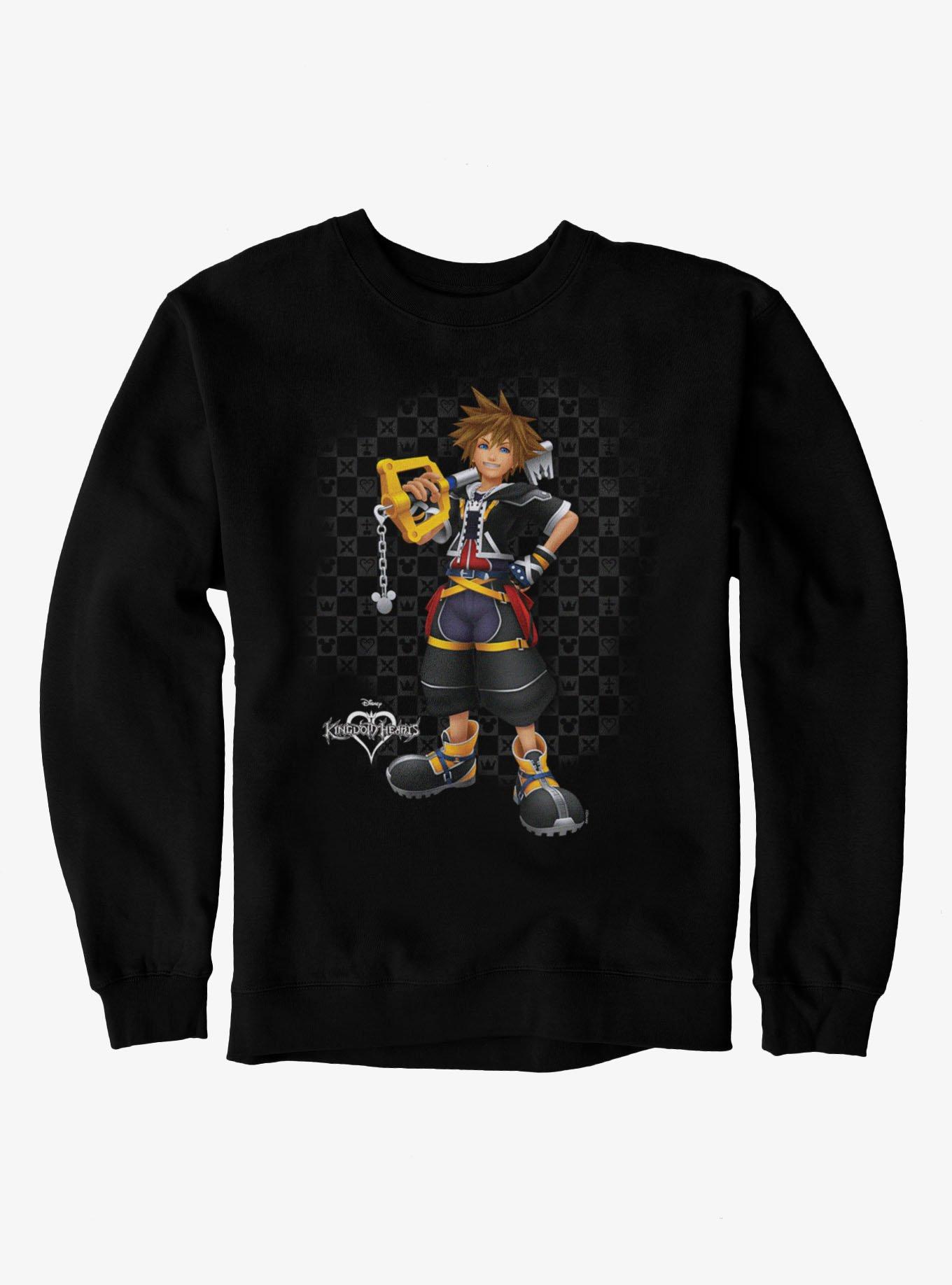 Disney Kingdom Hearts Smiling Sora On Checkered Sweatshirt, BLACK, hi-res view 1