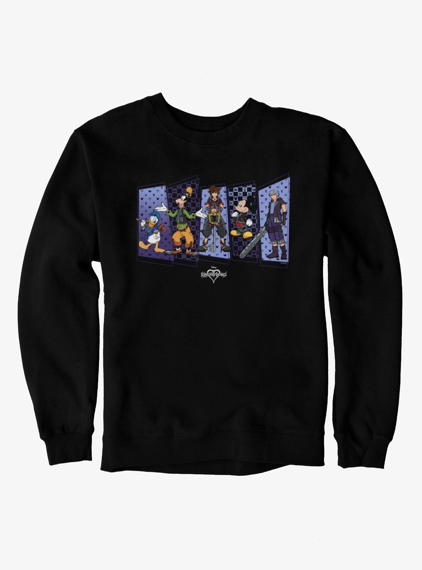Disney Kingdom Hearts Hero Panels Sora Donald Goofy Mickey Riku Sweatshirt, BLACK, hi-res view 1