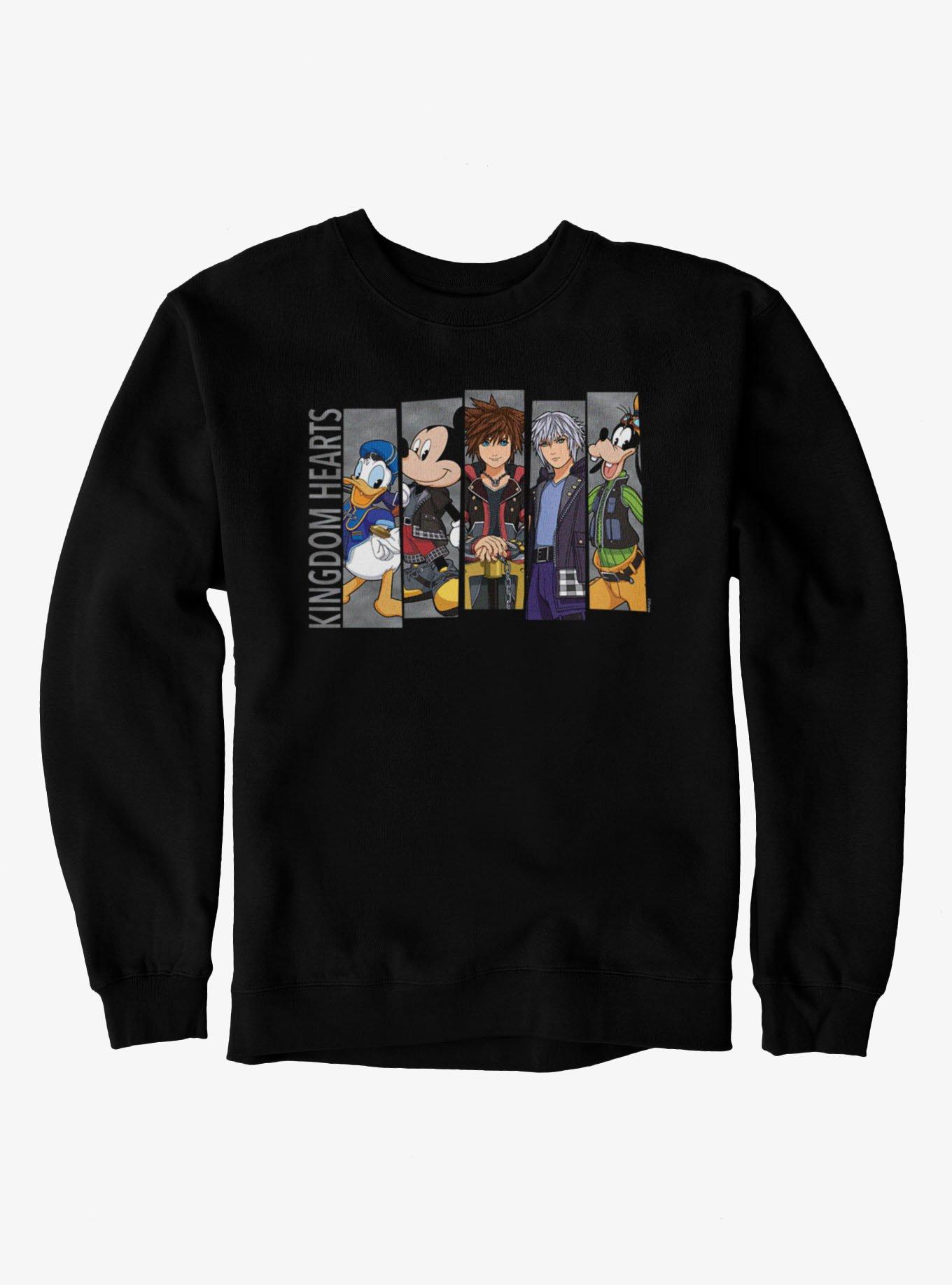 Disney Kingdom Hearts Heroes Line Up Panel Sora Donald Goofy Mickey Riku Sweatshirt, , hi-res view 1