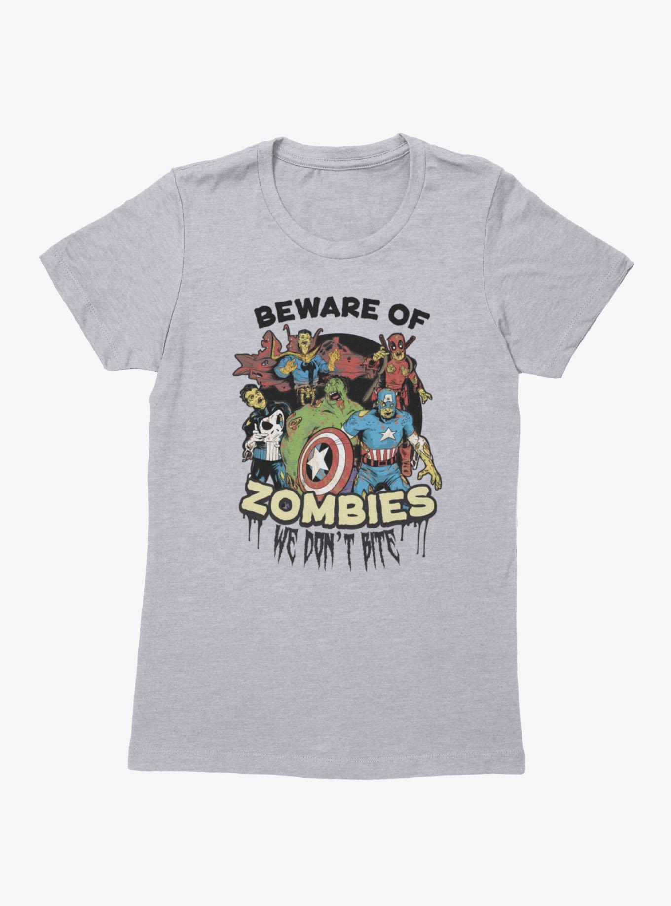 Marvel Zombies Beware Of Zombie We Bite Group Shot Womens T-Shirt