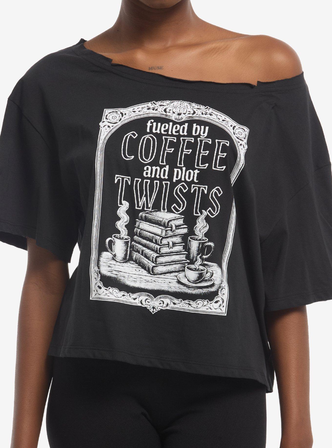 Coffee & Plot Twists Girls Off-Shoulder T-Shirt